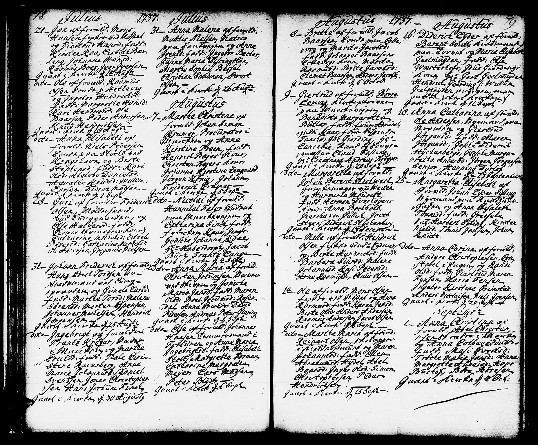 Domkirken sokneprestembete, SAB/A-74801/H/Haa/L0002: Parish register (official) no. A 2, 1733-1750, p. 78-79