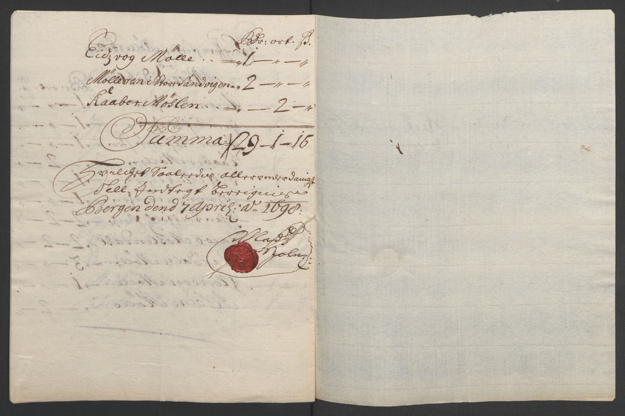 Rentekammeret inntil 1814, Reviderte regnskaper, Fogderegnskap, RA/EA-4092/R51/L3183: Fogderegnskap Nordhordland og Voss, 1695-1697, p. 436