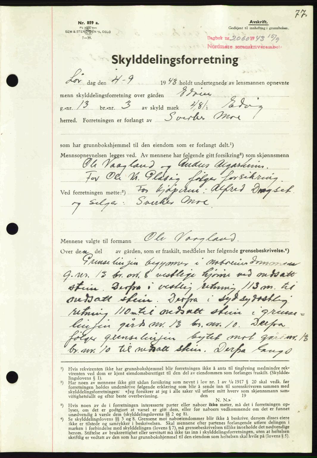 Nordmøre sorenskriveri, SAT/A-4132/1/2/2Ca: Mortgage book no. A96, 1943-1944, Diary no: : 2060/1943