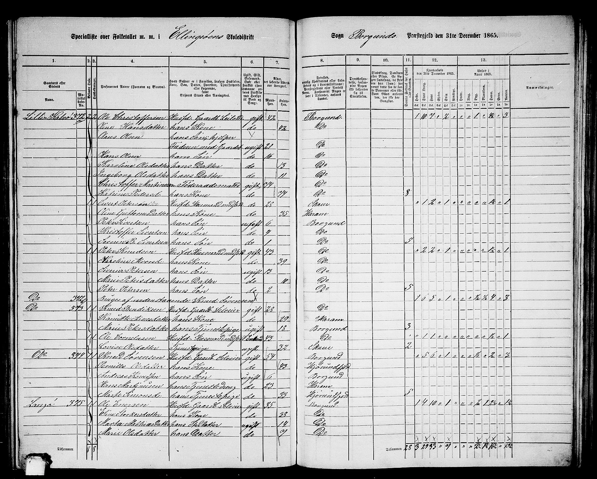 RA, 1865 census for Borgund, 1865, p. 196