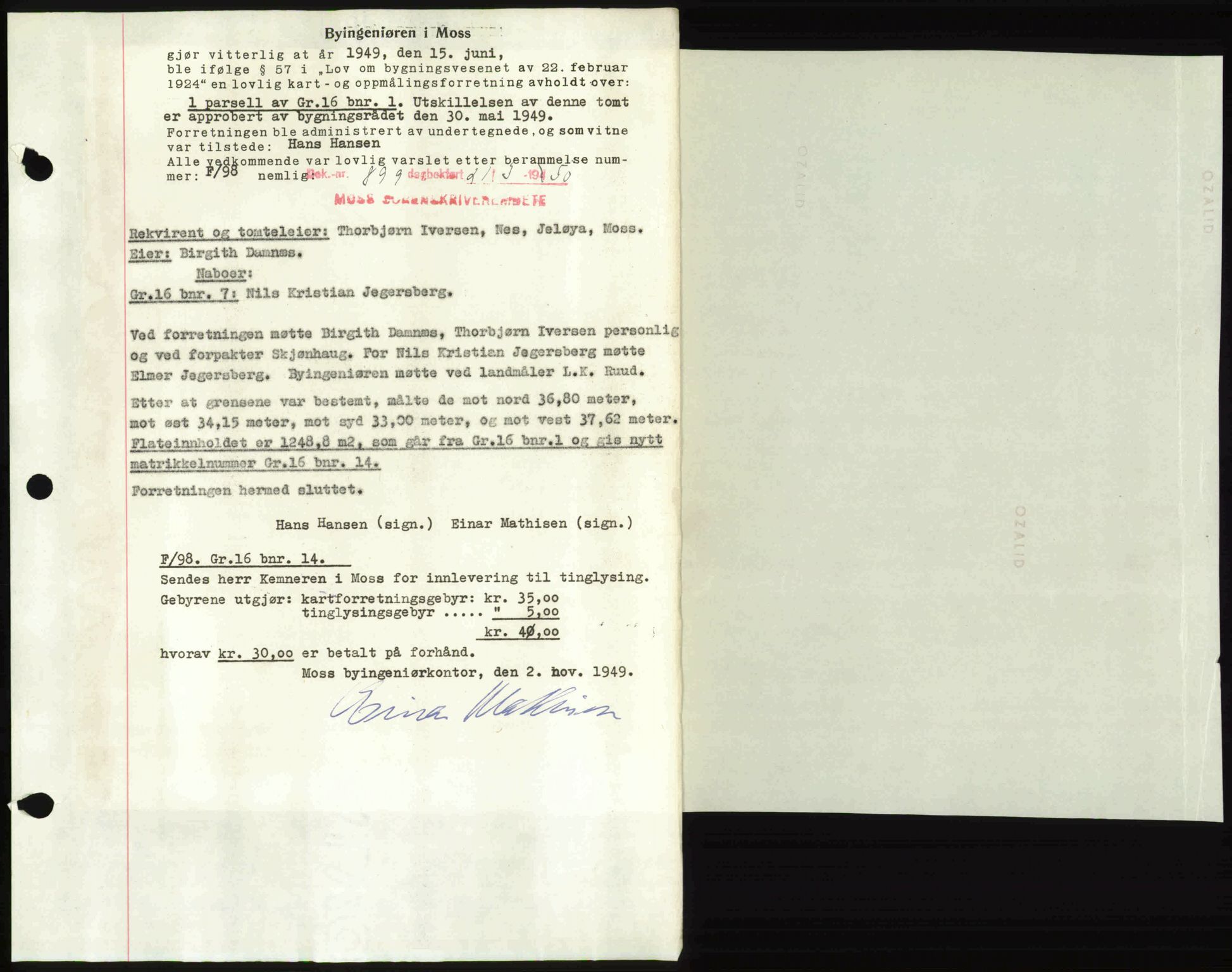 Moss sorenskriveri, SAO/A-10168: Mortgage book no. A25, 1950-1950, Diary no: : 899/1950