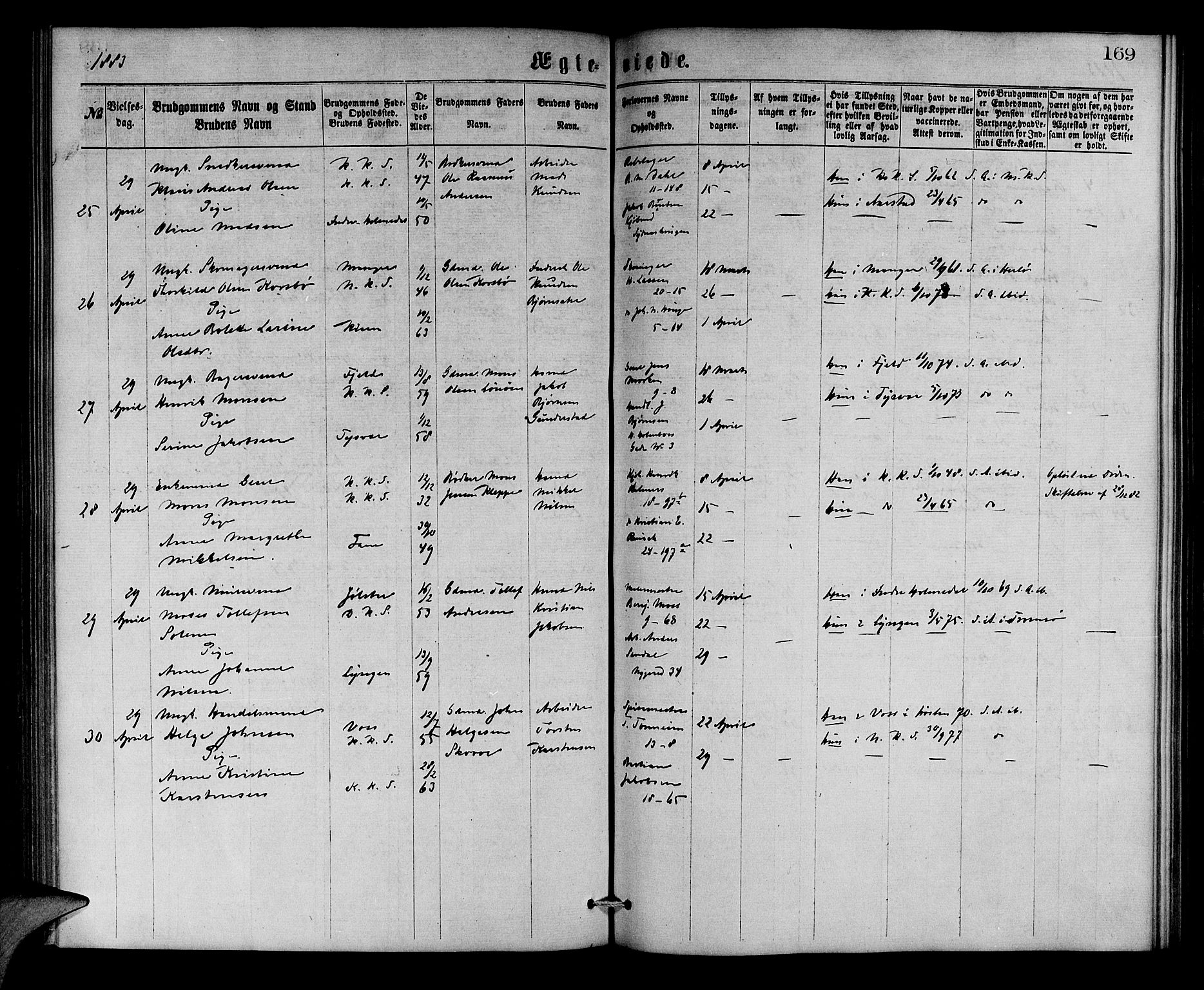 Korskirken sokneprestembete, AV/SAB-A-76101/H/Hab: Parish register (copy) no. D 2, 1867-1886, p. 169