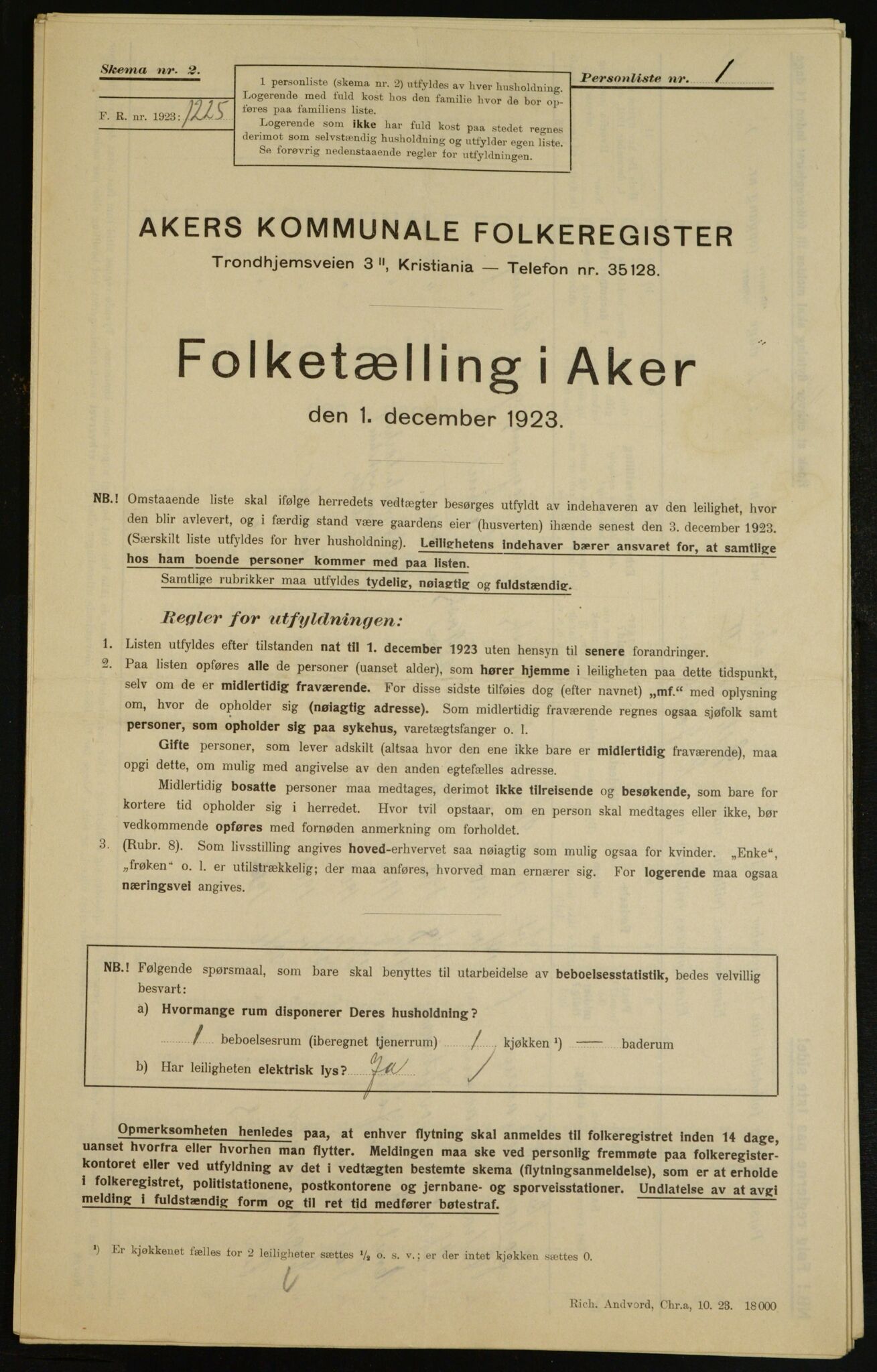 , Municipal Census 1923 for Aker, 1923, p. 7383