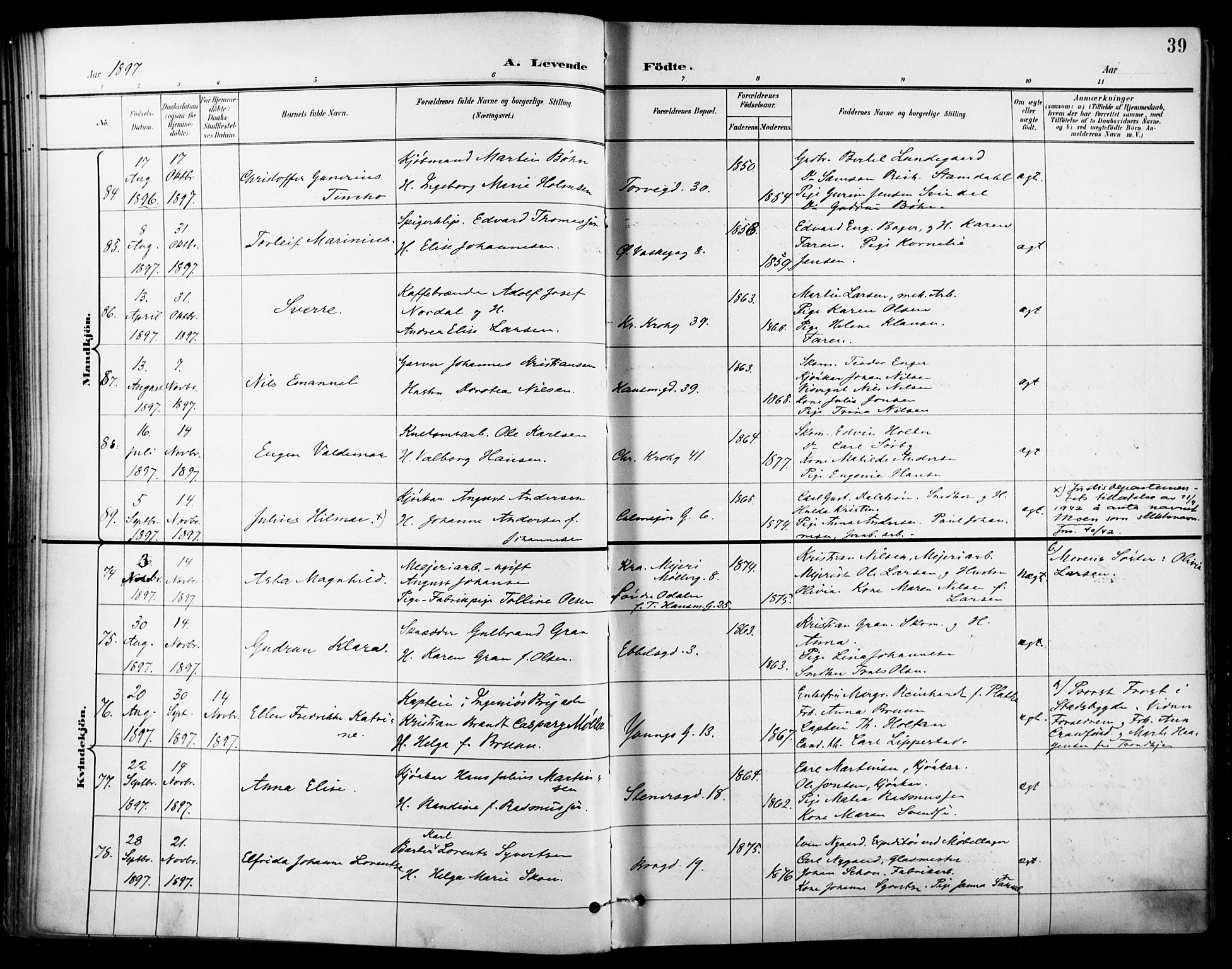 Jakob prestekontor Kirkebøker, SAO/A-10850/F/Fa/L0005: Parish register (official) no. 5, 1896-1903, p. 39