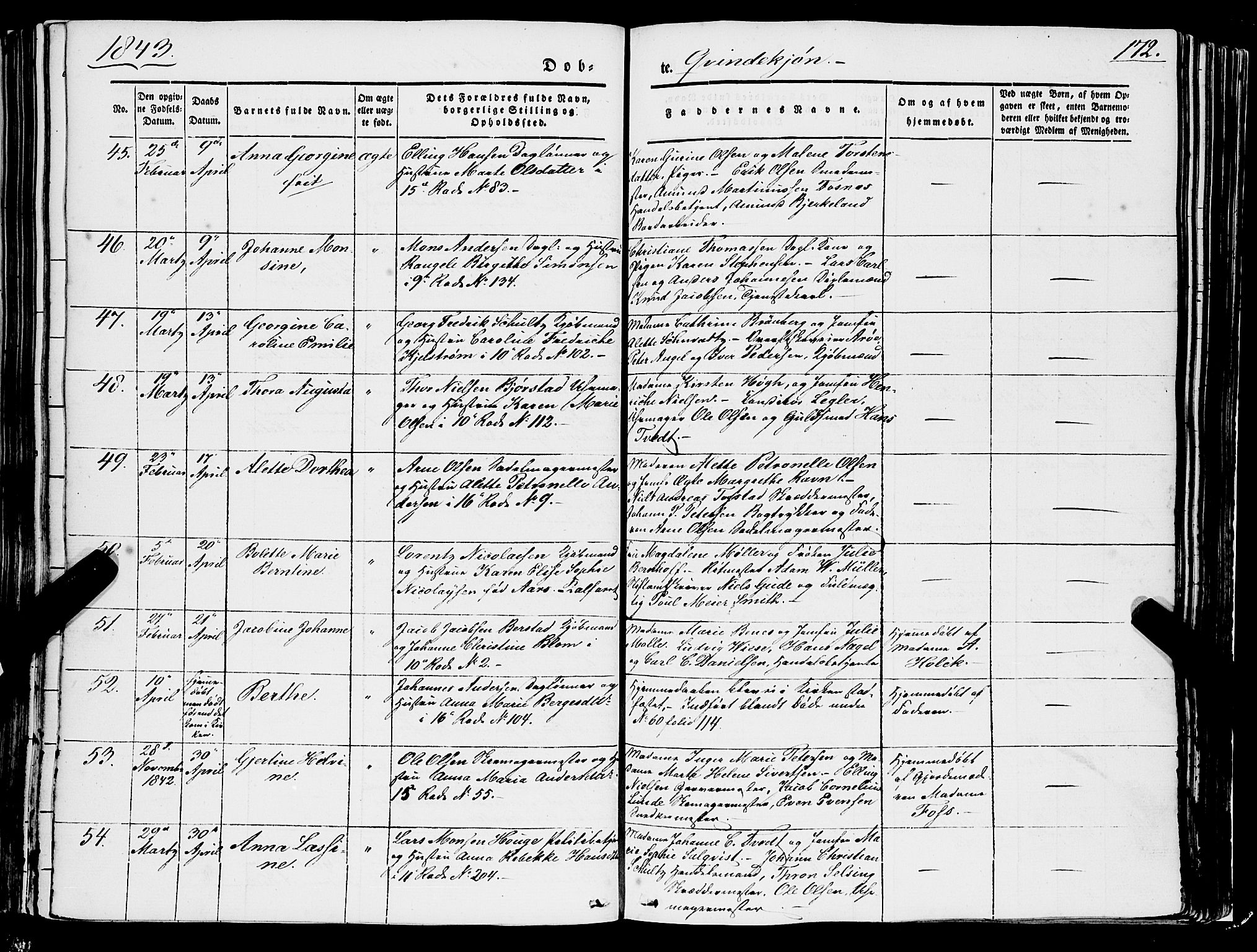 Domkirken sokneprestembete, AV/SAB-A-74801/H/Haa/L0019: Parish register (official) no. B 2, 1841-1851, p. 172