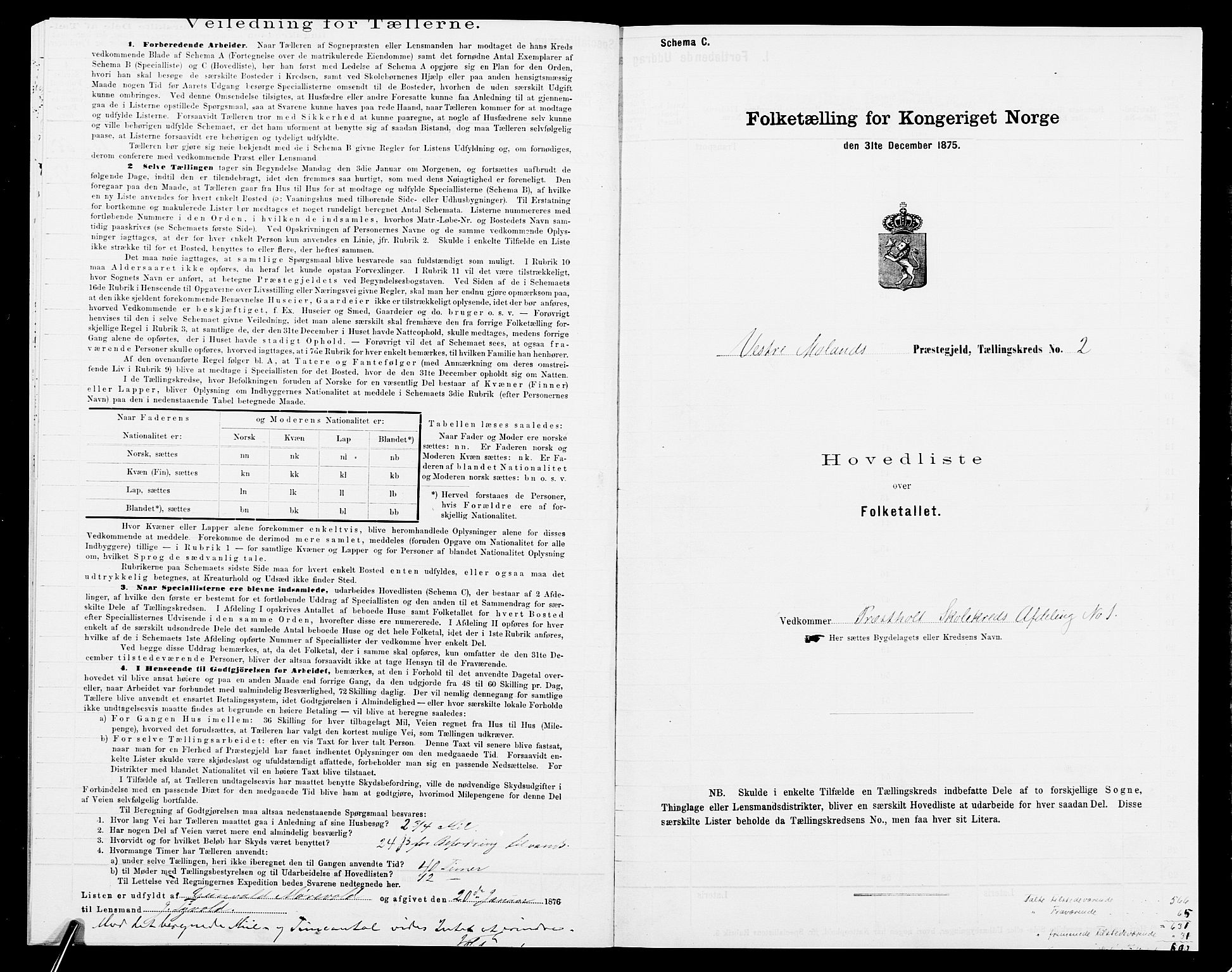 SAK, 1875 census for 0926L Vestre Moland/Vestre Moland, 1875, p. 19