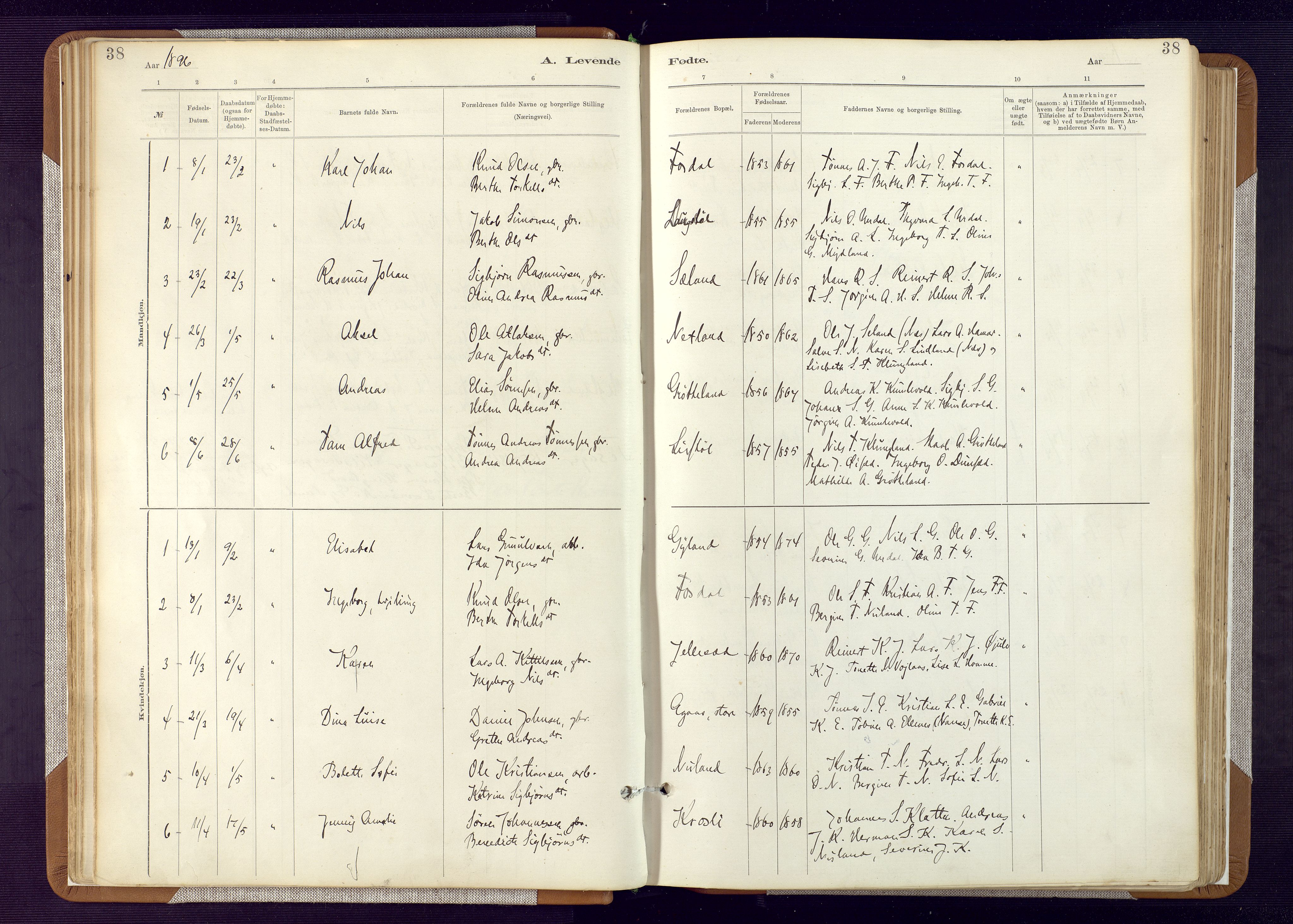 Bakke sokneprestkontor, SAK/1111-0002/F/Fa/Fab/L0003: Parish register (official) no. A 3, 1884-1921, p. 38
