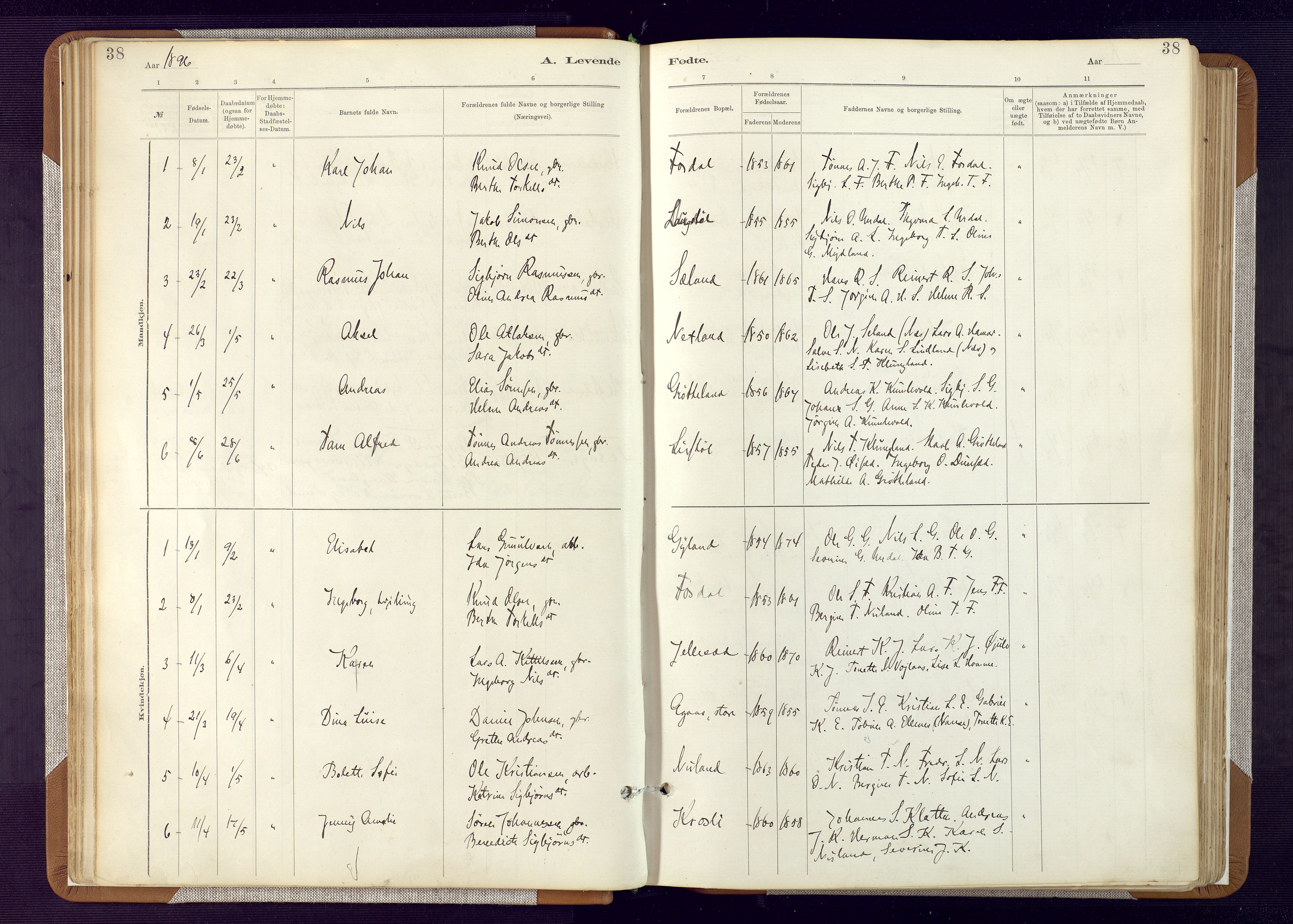 Bakke sokneprestkontor, AV/SAK-1111-0002/F/Fa/Fab/L0003: Parish register (official) no. A 3, 1884-1921, p. 38