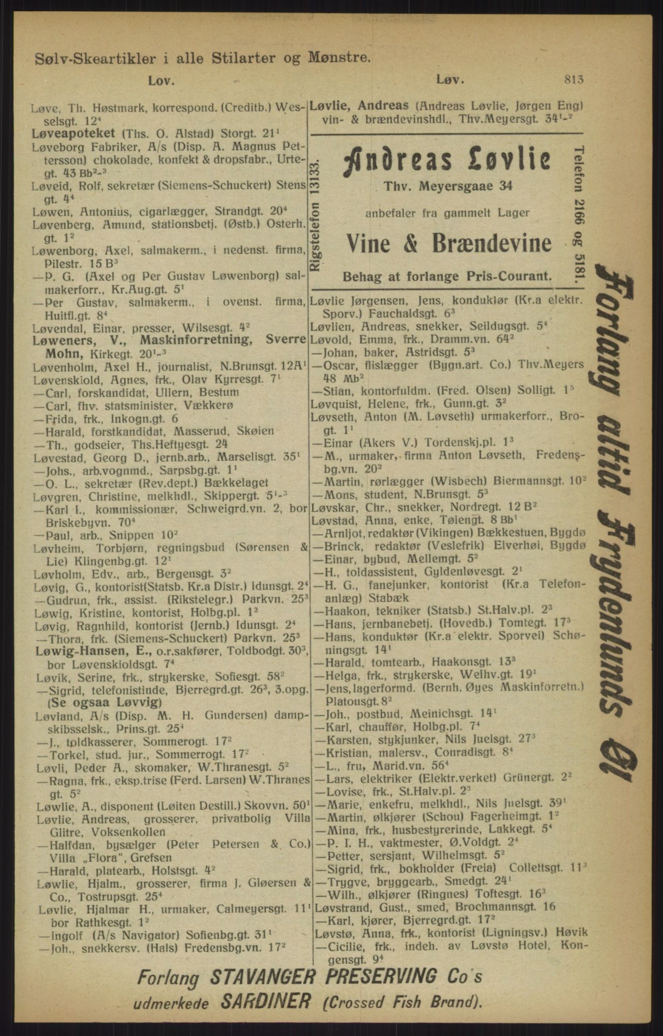 Kristiania/Oslo adressebok, PUBL/-, 1915, p. 813