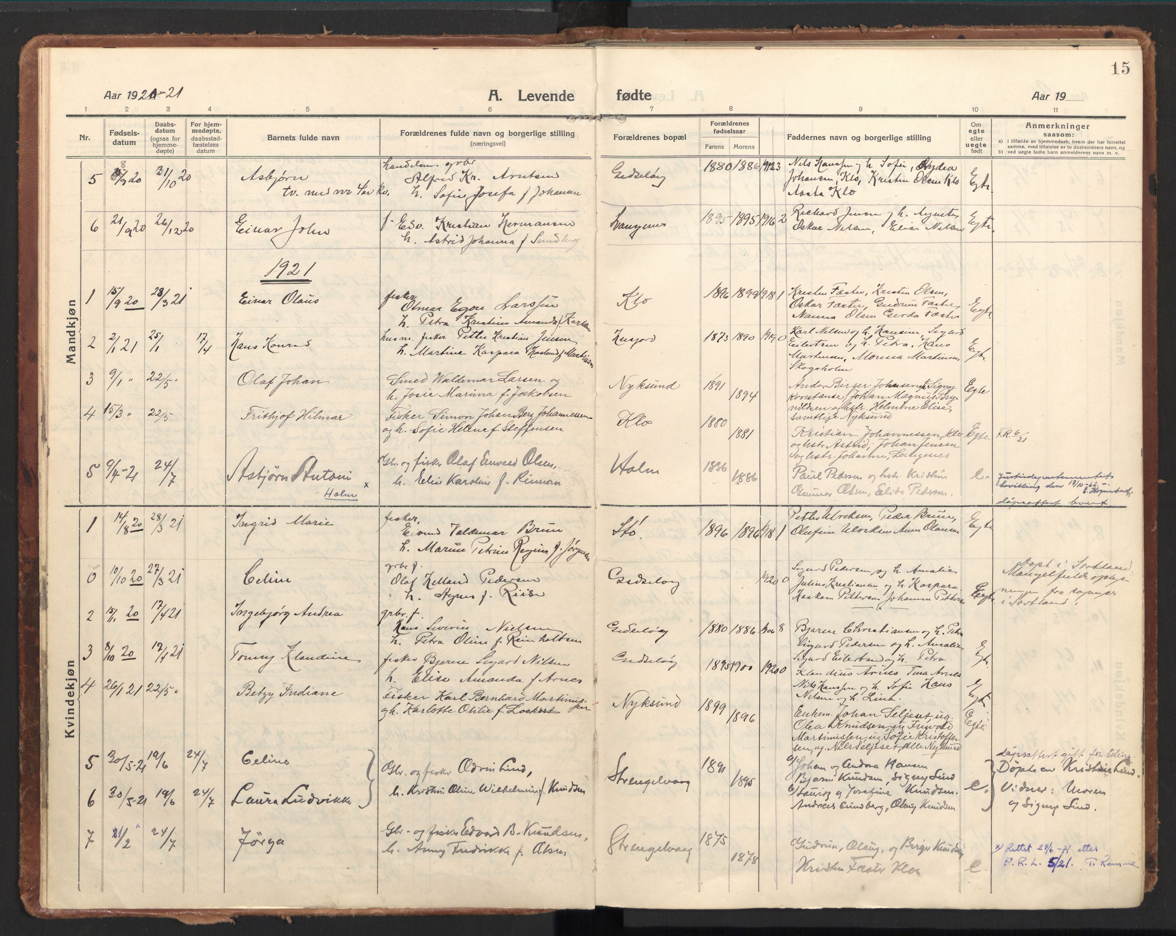 Ministerialprotokoller, klokkerbøker og fødselsregistre - Nordland, SAT/A-1459/894/L1357: Parish register (official) no. 894A03, 1913-1934, p. 15