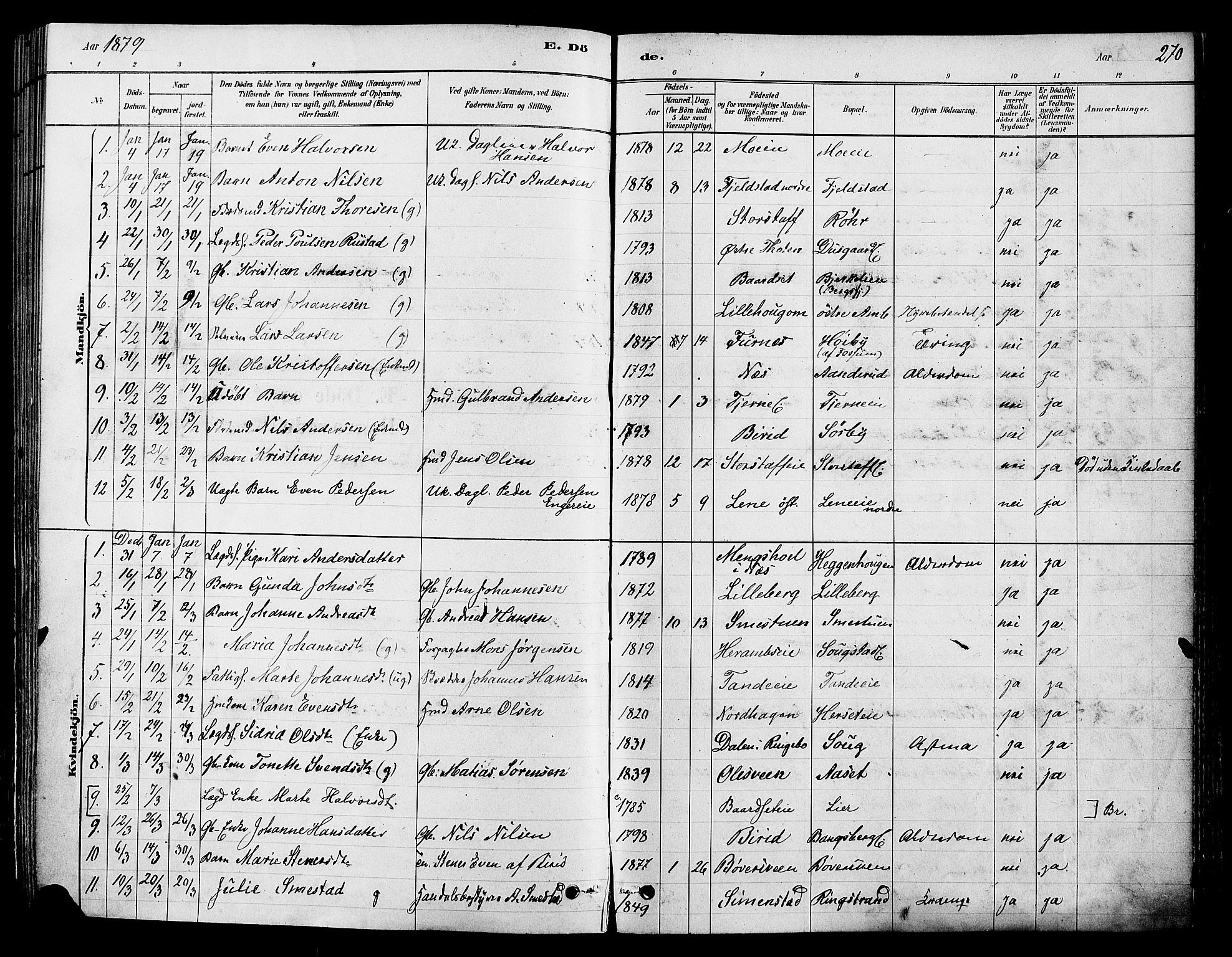 Ringsaker prestekontor, SAH/PREST-014/K/Ka/L0012: Parish register (official) no. 12, 1879-1890, p. 270