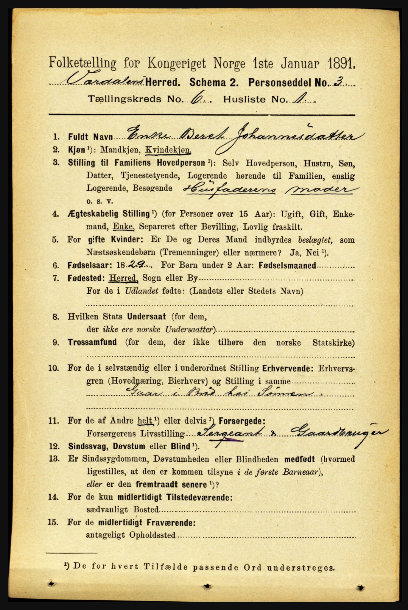 RA, 1891 census for 1721 Verdal, 1891, p. 3561