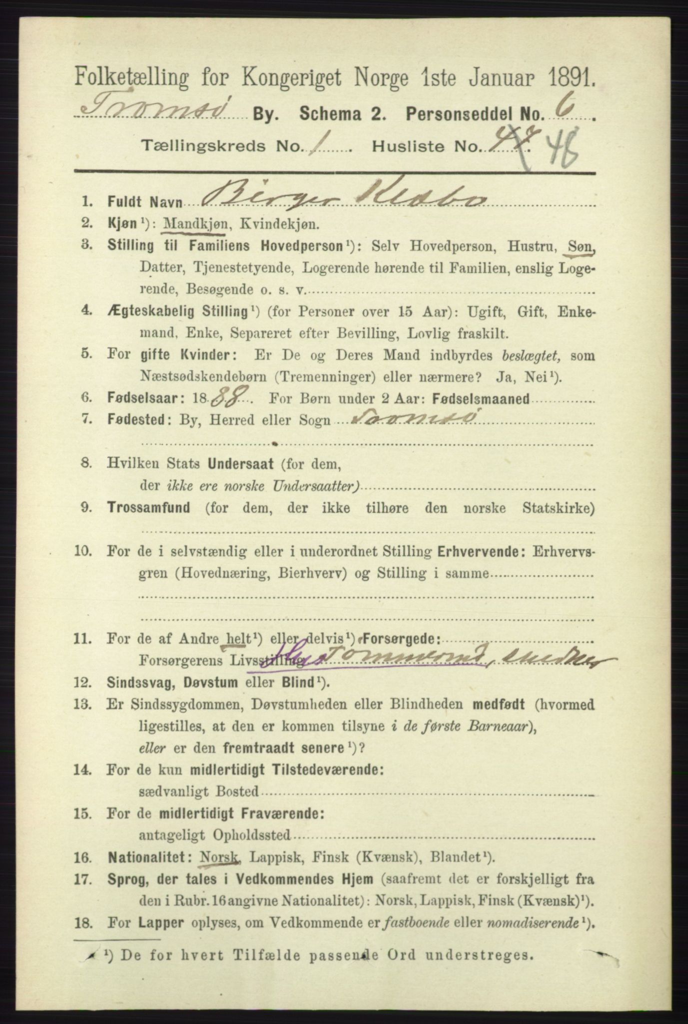 RA, 1891 census for 1902 Tromsø, 1891, p. 742