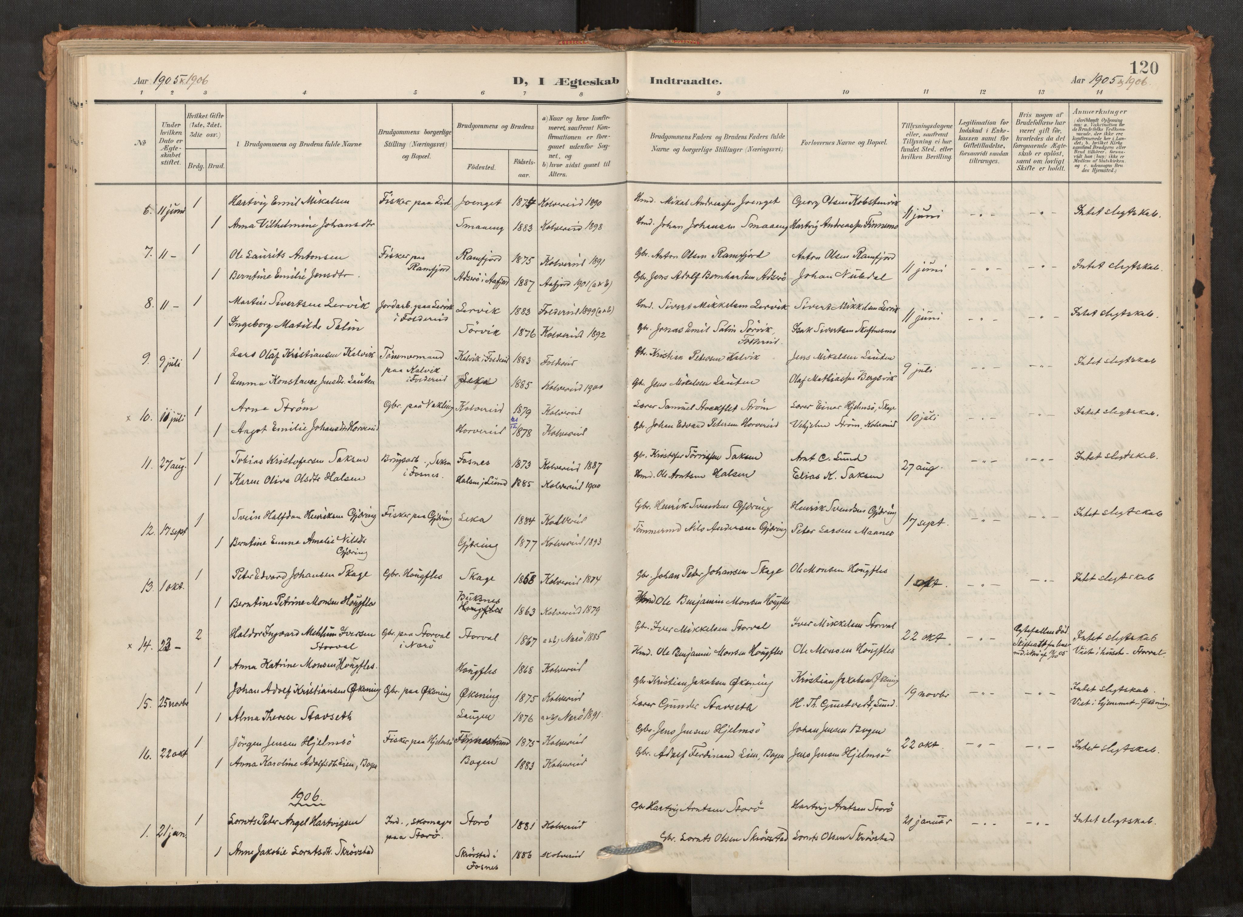 Kolvereid sokneprestkontor, SAT/A-1171/H/Ha/Haa/L0001: Parish register (official) no. 1, 1903-1922, p. 120