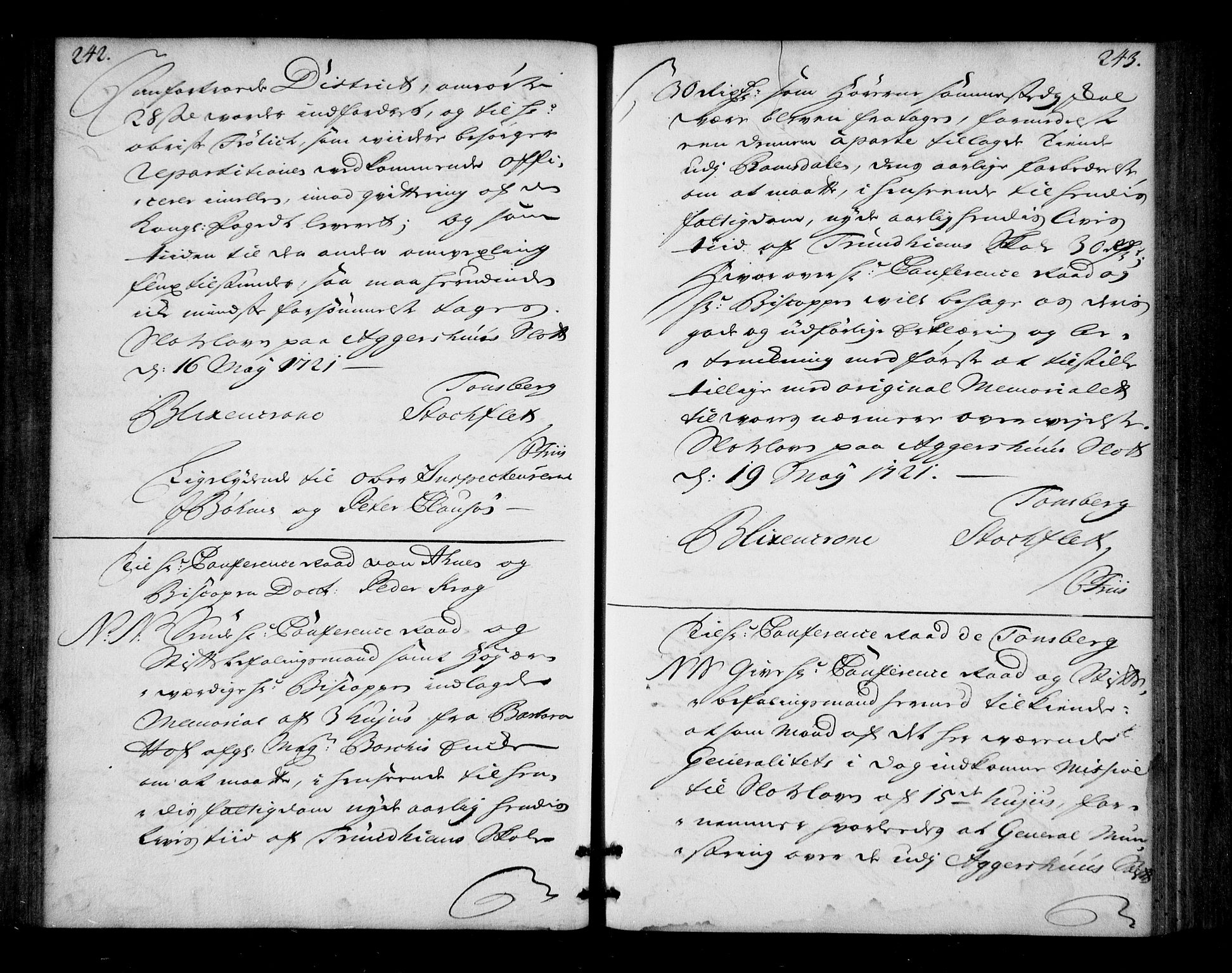 Stattholderembetet 1572-1771, AV/RA-EA-2870/Bd/L0013: Ordreprotokoll, 1720-1722, p. 242-243