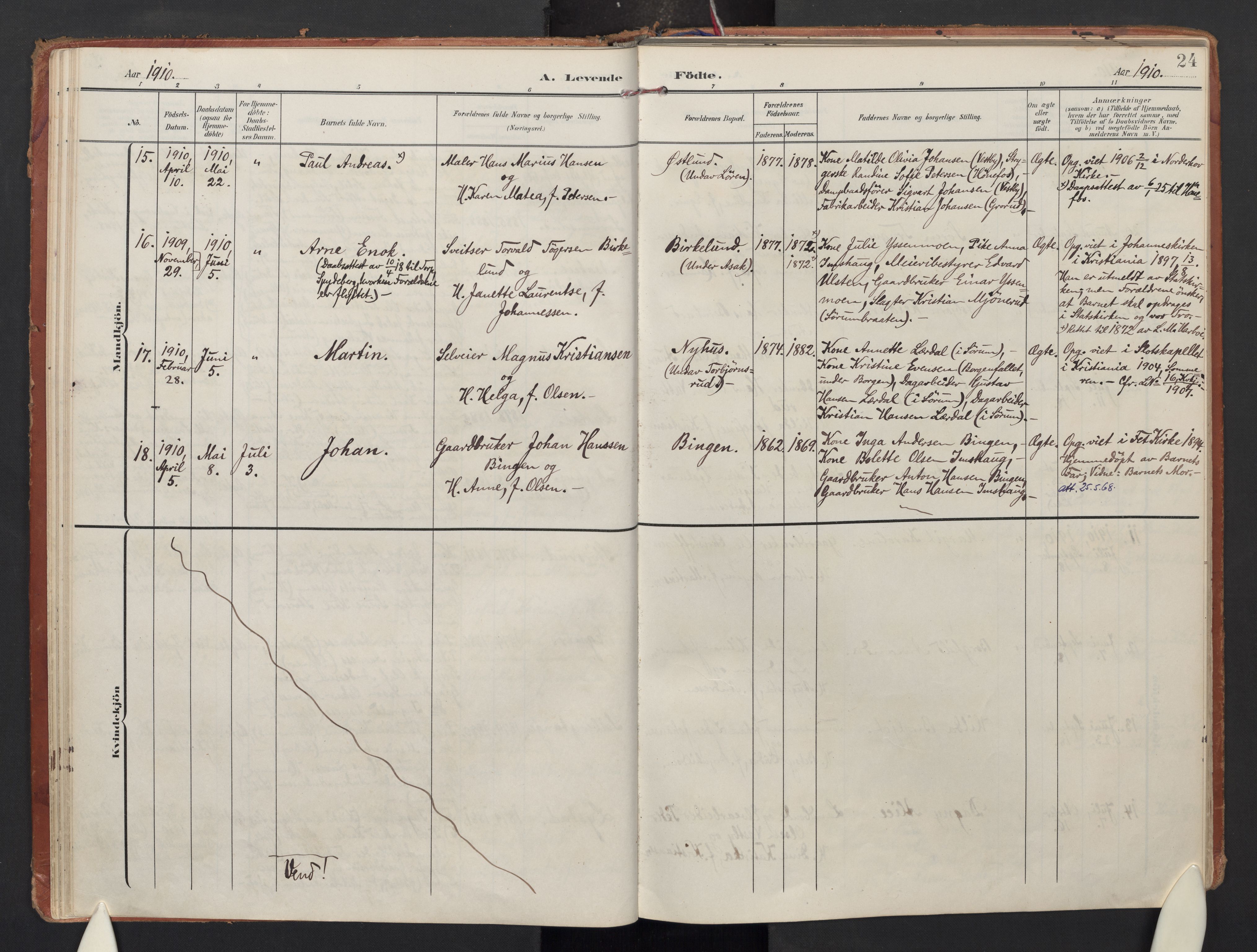 Sørum prestekontor Kirkebøker, AV/SAO-A-10303/F/Fa/L0010: Parish register (official) no. I 10, 1907-1925, p. 24