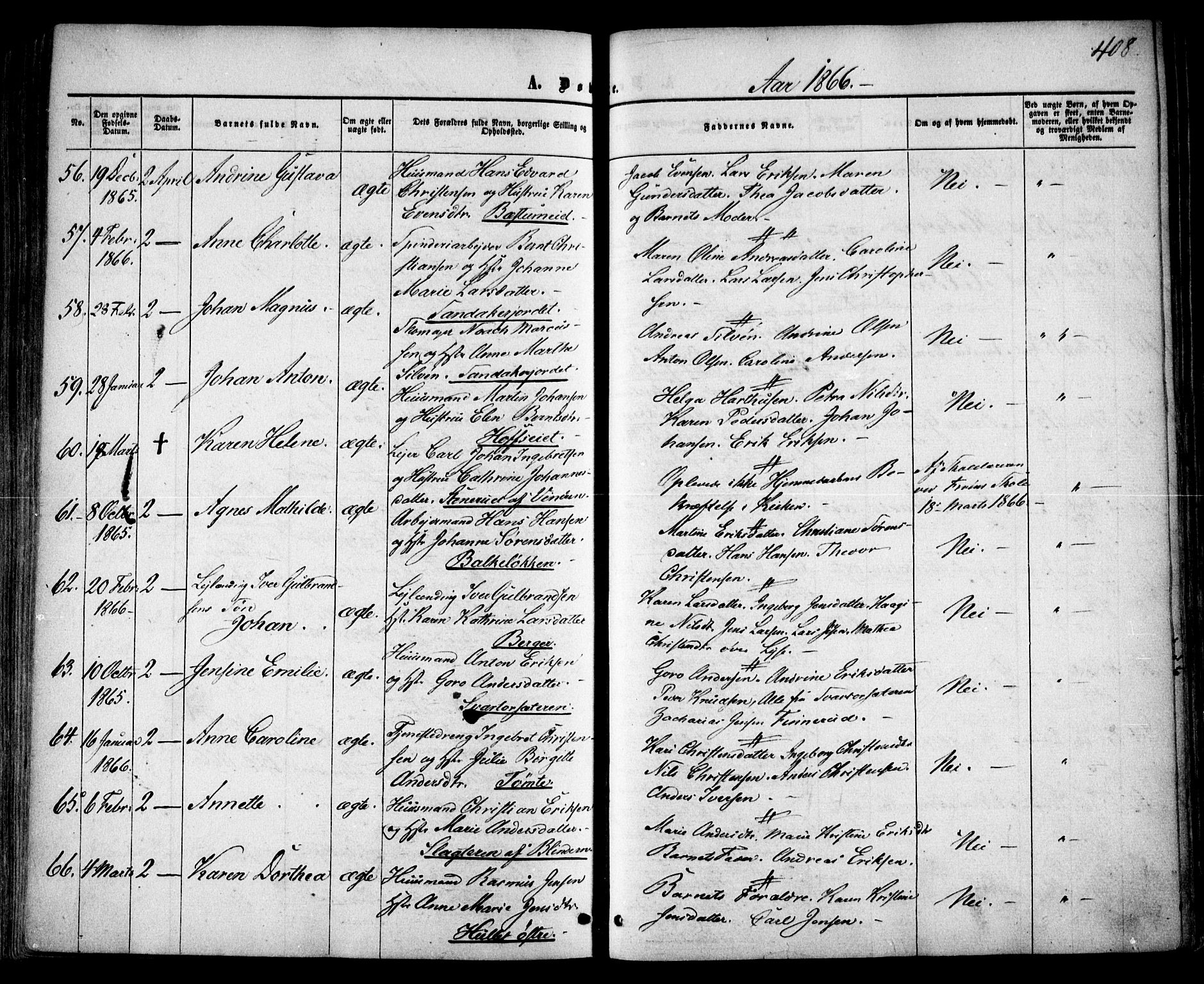 Vestre Aker prestekontor Kirkebøker, AV/SAO-A-10025/F/Fa/L0003: Parish register (official) no. 3, 1857-1868, p. 408