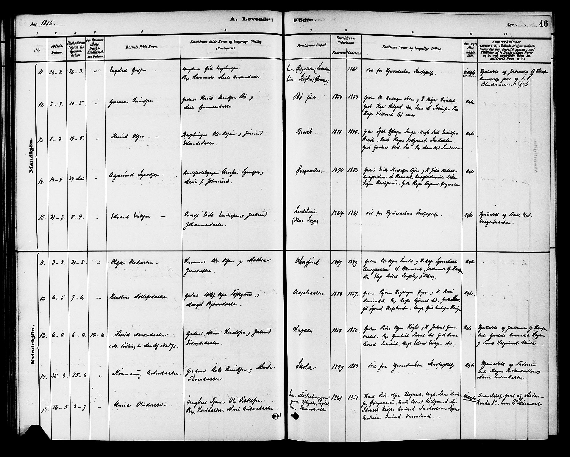 Krødsherad kirkebøker, AV/SAKO-A-19/G/Ga/L0001: Parish register (copy) no. 1, 1879-1893, p. 46