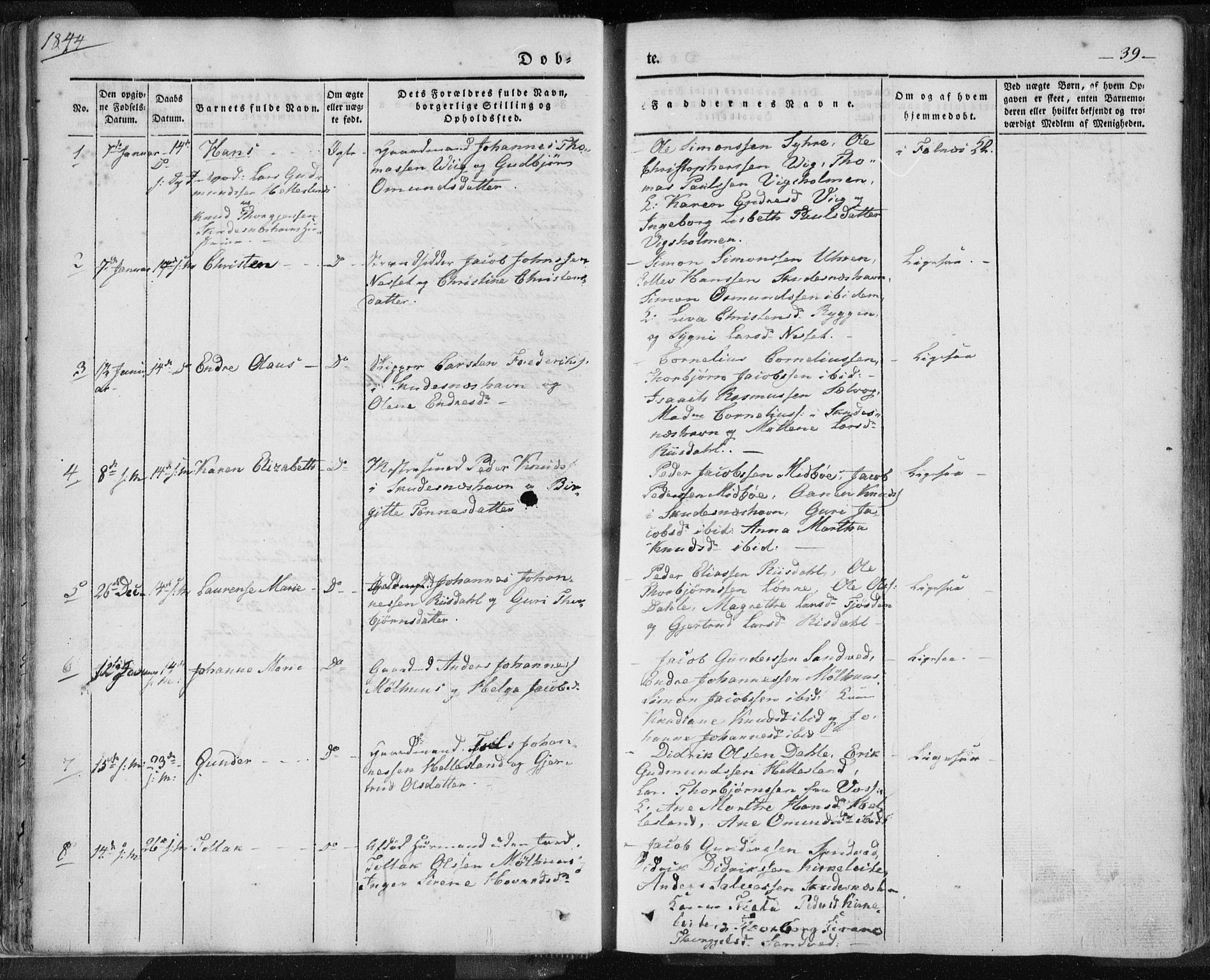 Skudenes sokneprestkontor, SAST/A -101849/H/Ha/Haa/L0002: Parish register (official) no. A 2.1, 1841-1846, p. 39