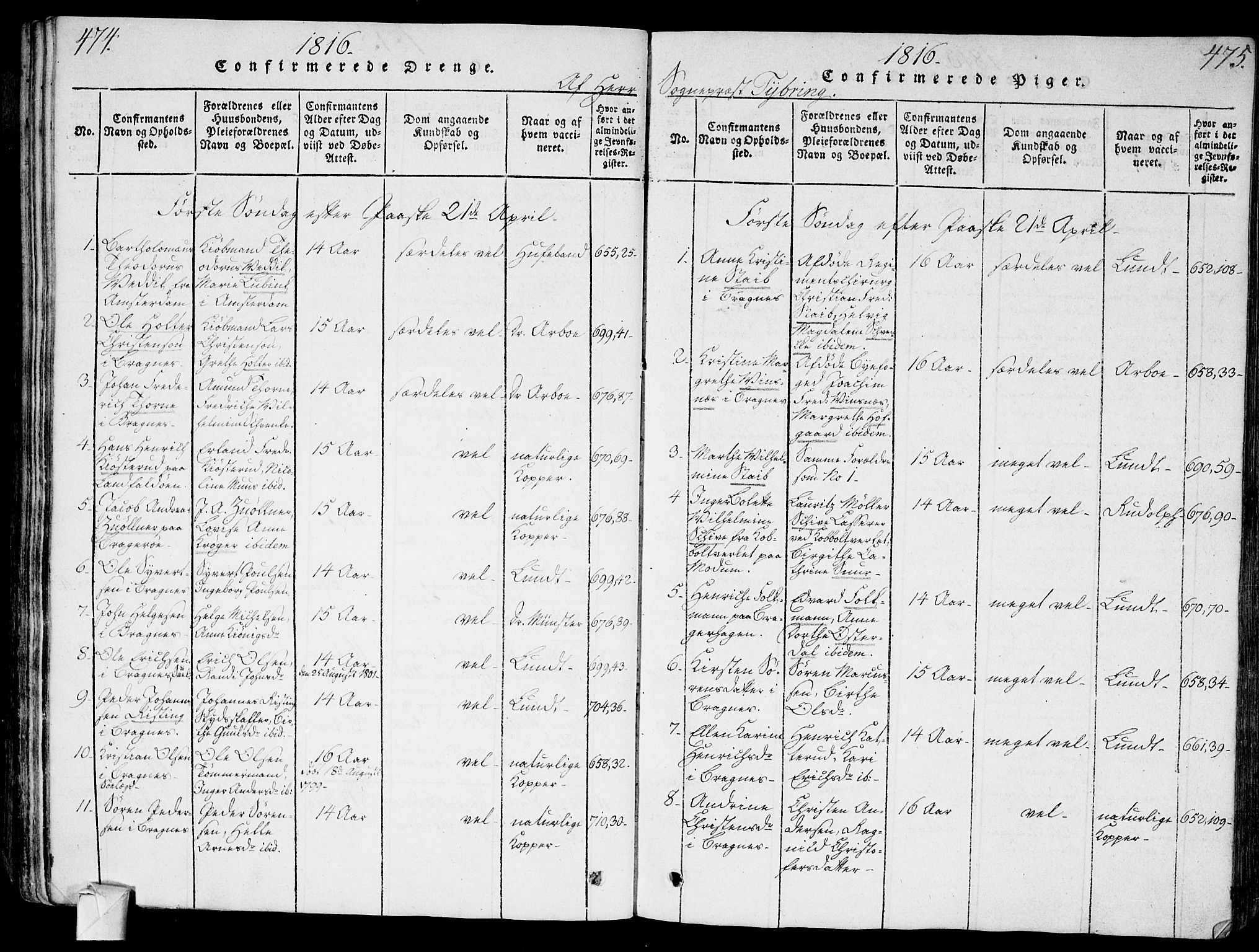 Bragernes kirkebøker, SAKO/A-6/G/Ga/L0001: Parish register (copy) no. 1, 1815-1829, p. 474-475