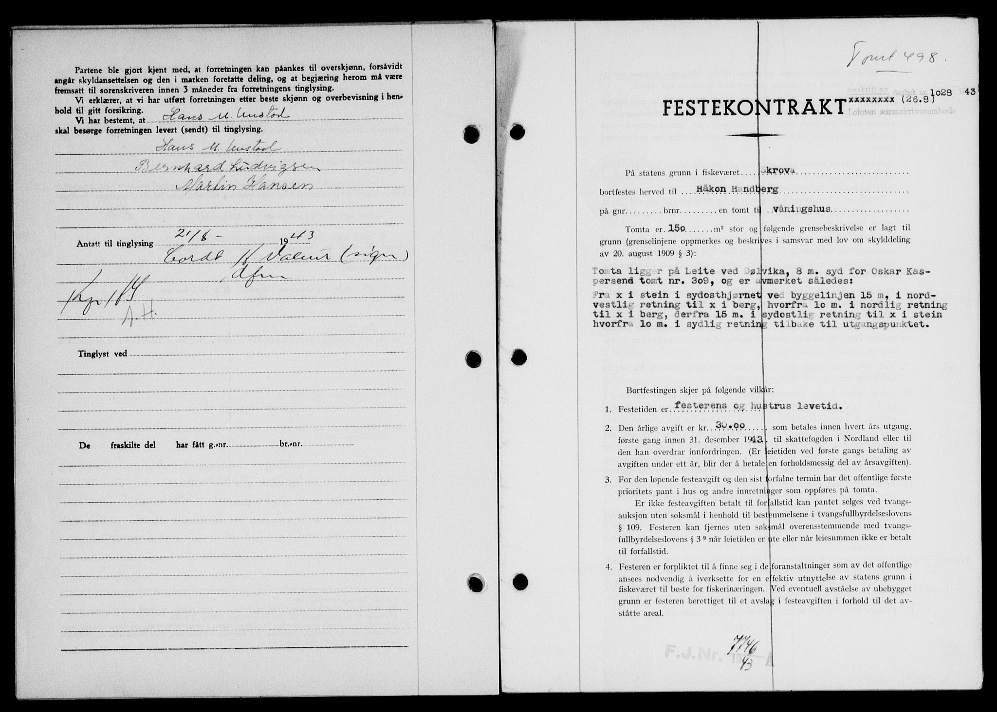 Lofoten sorenskriveri, SAT/A-0017/1/2/2C/L0011a: Mortgage book no. 11a, 1943-1943, Diary no: : 1028/1943