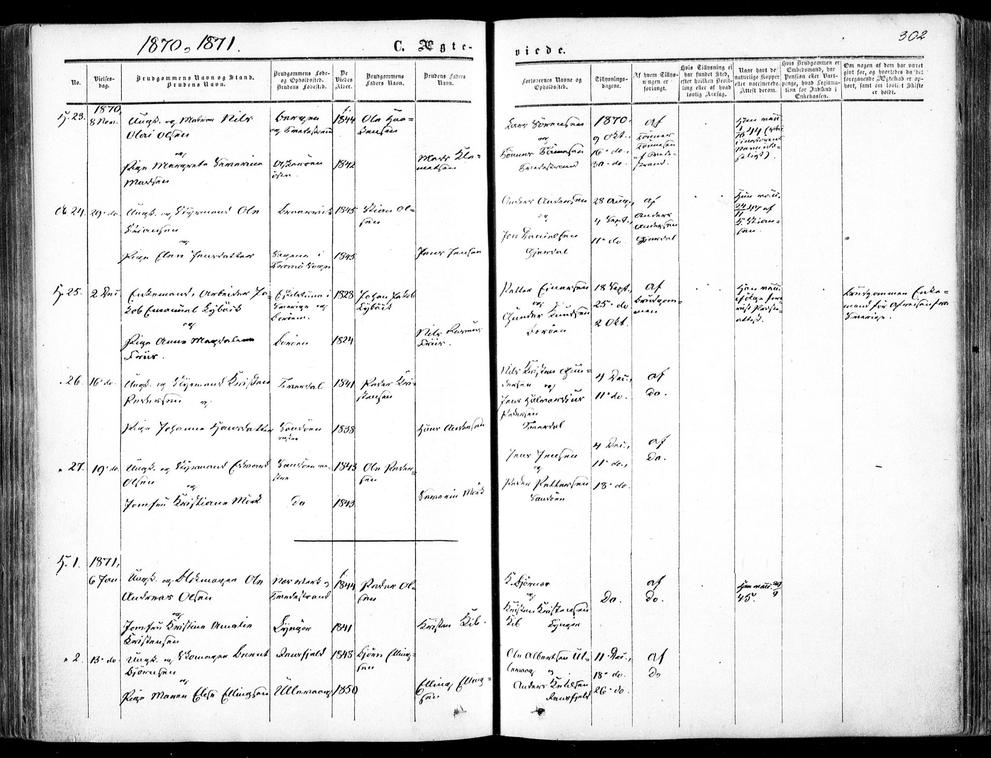 Dypvåg sokneprestkontor, AV/SAK-1111-0007/F/Fa/Faa/L0006: Parish register (official) no. A 6, 1855-1872, p. 302