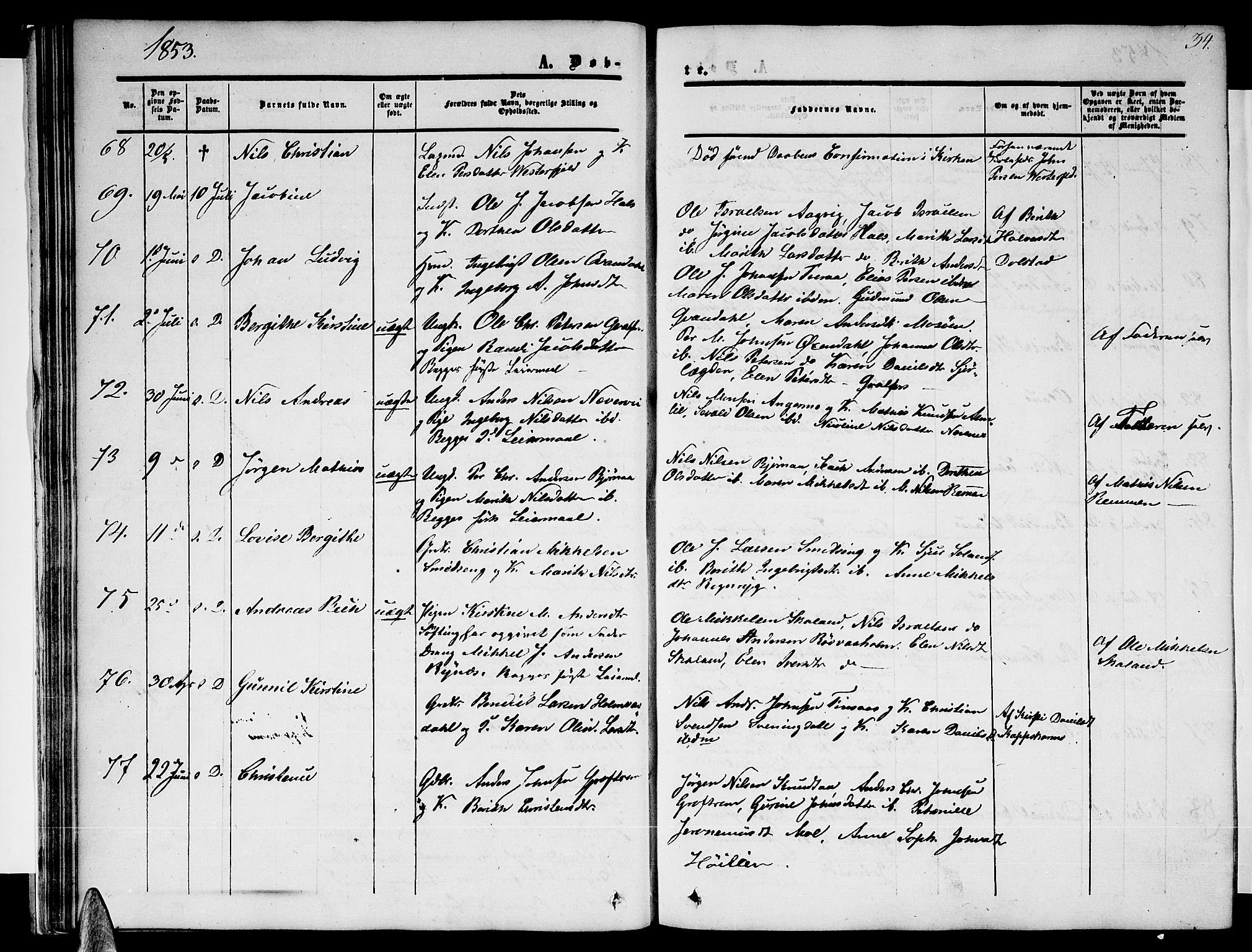 Ministerialprotokoller, klokkerbøker og fødselsregistre - Nordland, AV/SAT-A-1459/820/L0301: Parish register (copy) no. 820C03, 1851-1858, p. 34