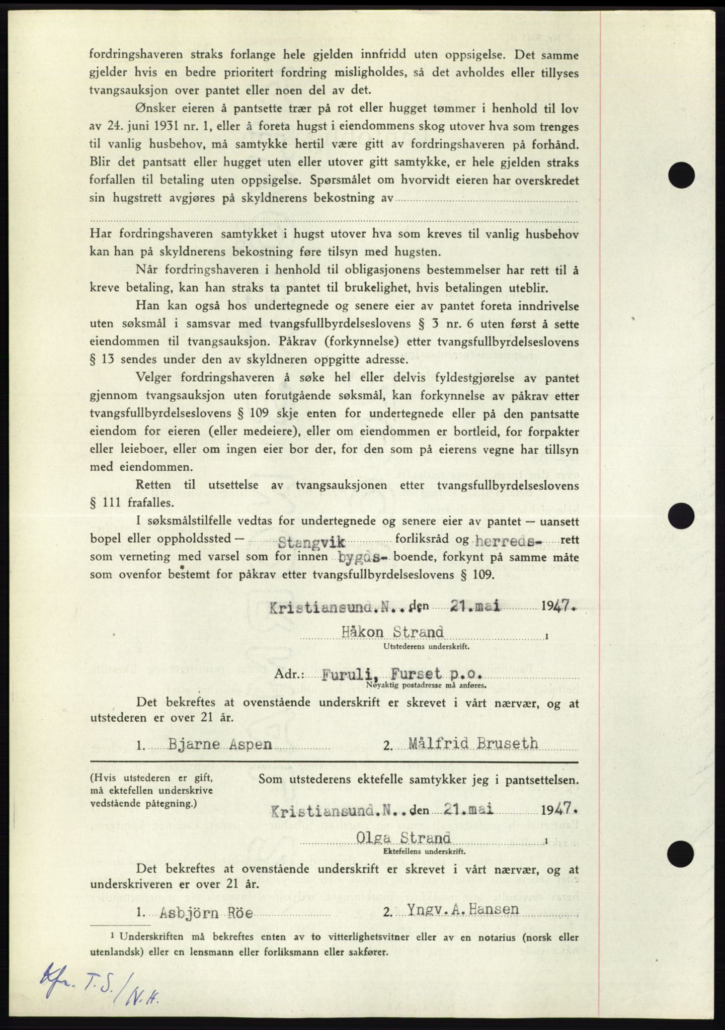 Nordmøre sorenskriveri, AV/SAT-A-4132/1/2/2Ca: Mortgage book no. B96, 1947-1947, Diary no: : 1714/1947