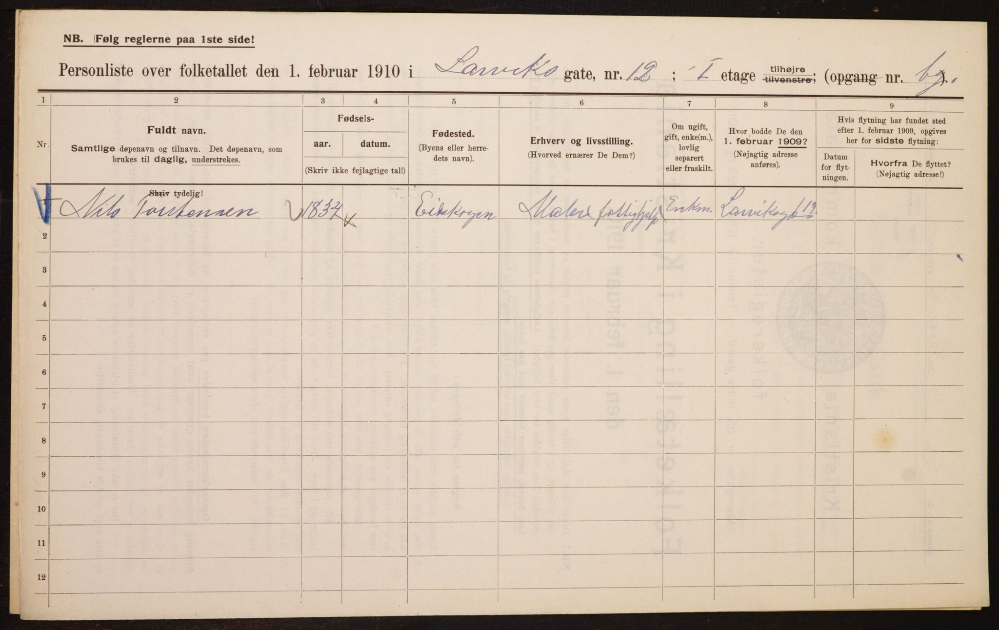 OBA, Municipal Census 1910 for Kristiania, 1910, p. 55246