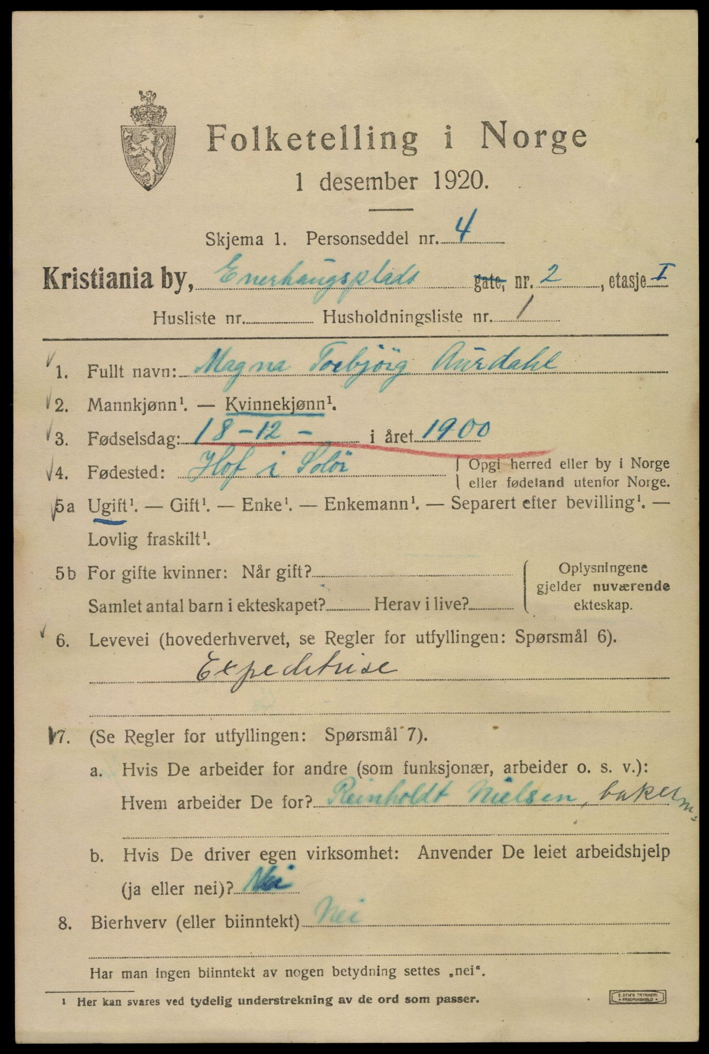 SAO, 1920 census for Kristiania, 1920, p. 218071