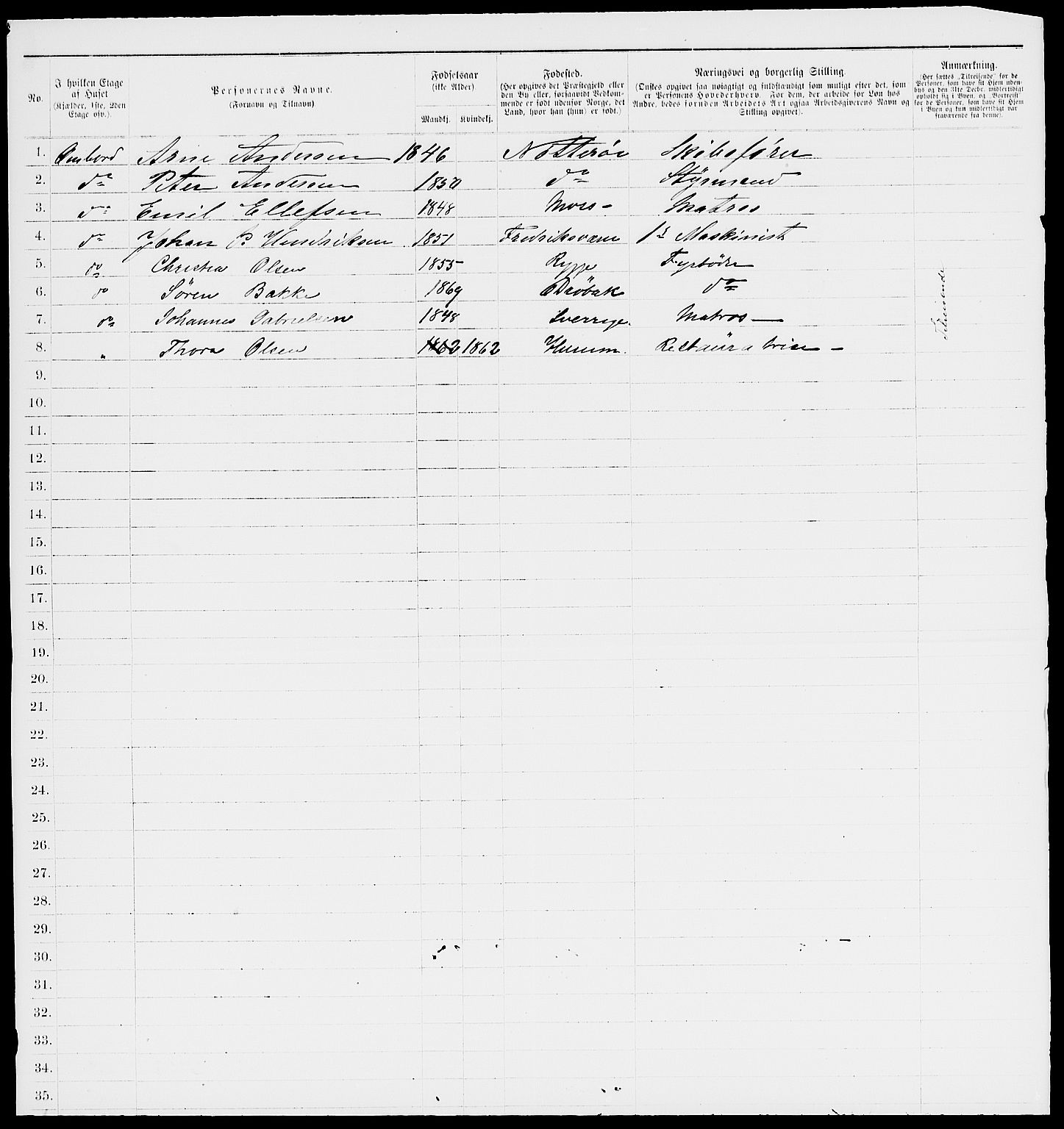 RA, 1885 census for 0104 Moss, 1885, p. 6