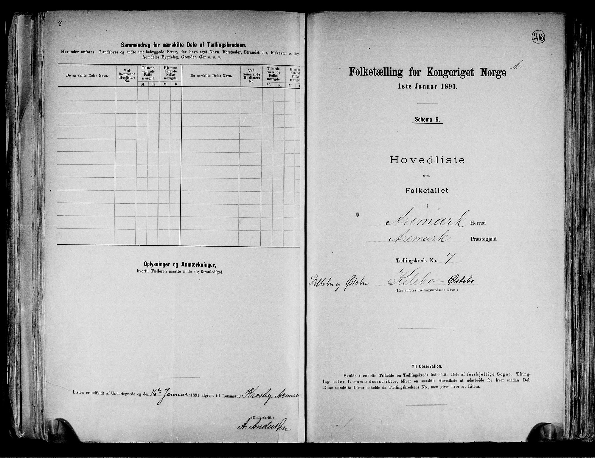 RA, 1891 census for 0118 Aremark, 1891, p. 20