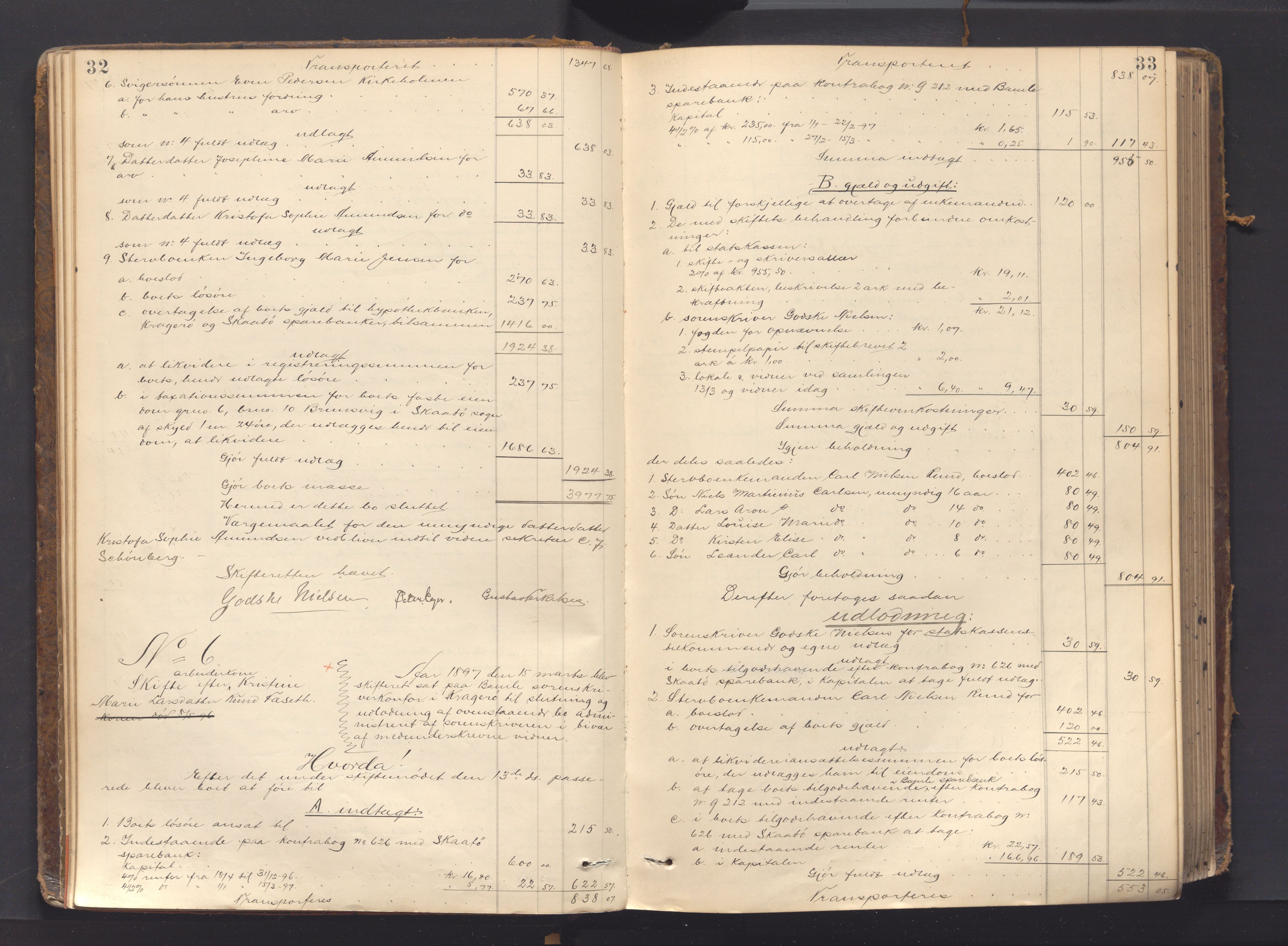 Kragerø sorenskriveri, AV/SAKO-A-65/H/Hf/Hfb/L0001: Skifteutlodningsprotokoll, 1896-1911, p. 32-33