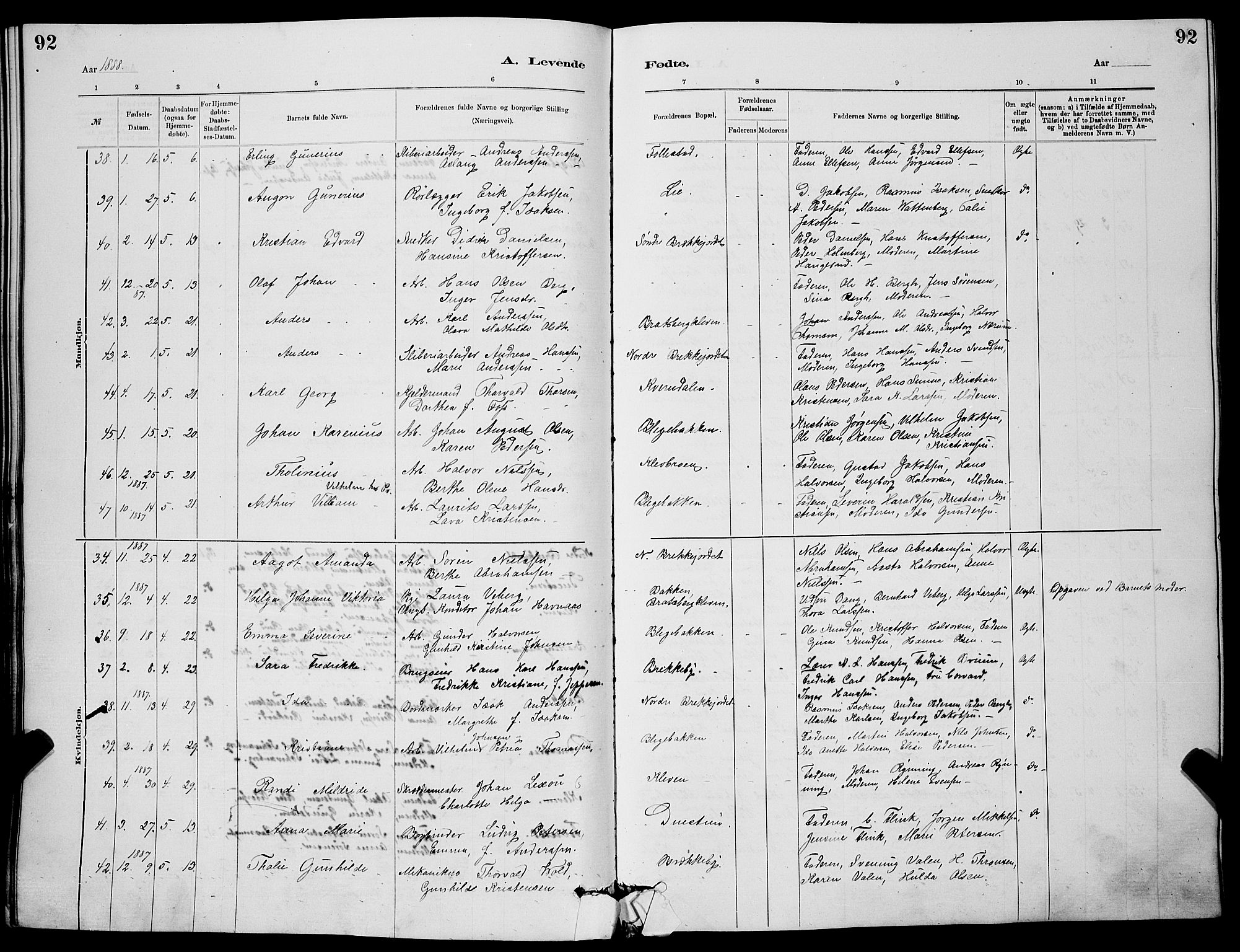 Skien kirkebøker, SAKO/A-302/G/Ga/L0006: Parish register (copy) no. 6, 1881-1890, p. 92