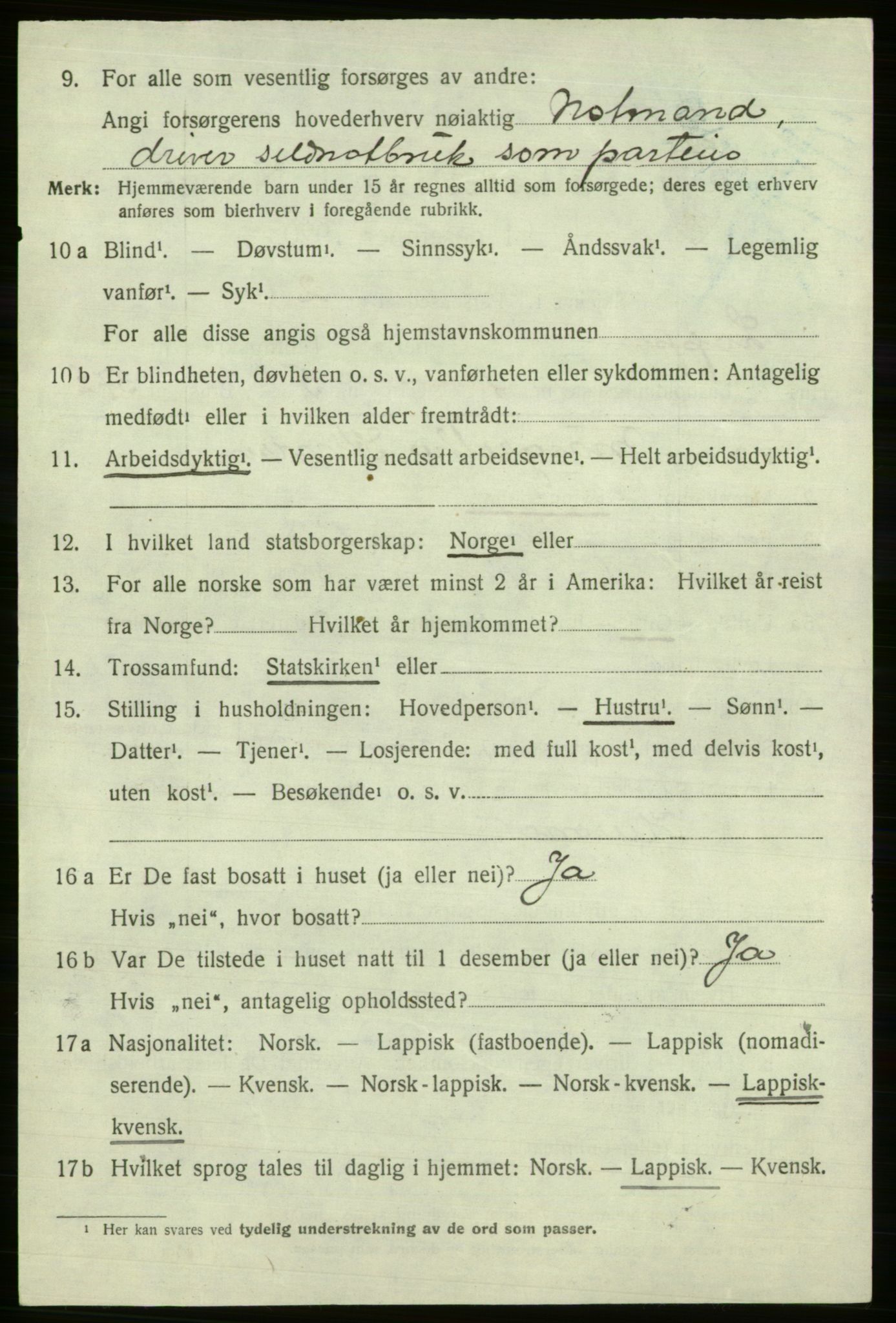 SATØ, 1920 census for Loppa, 1920, p. 2537