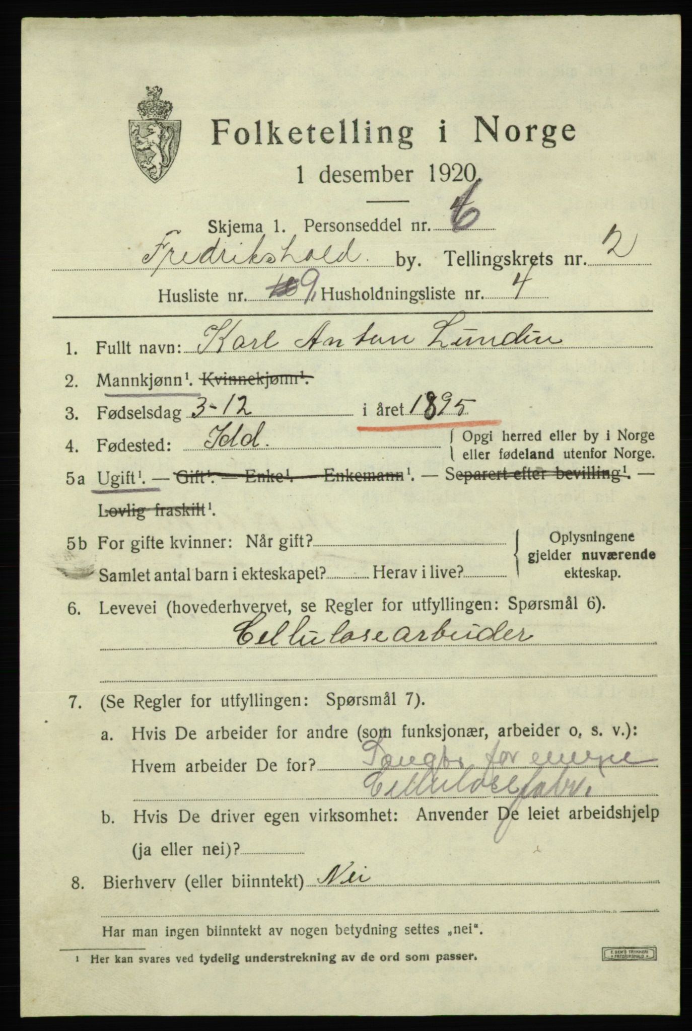 SAO, 1920 census for Fredrikshald, 1920, p. 9440