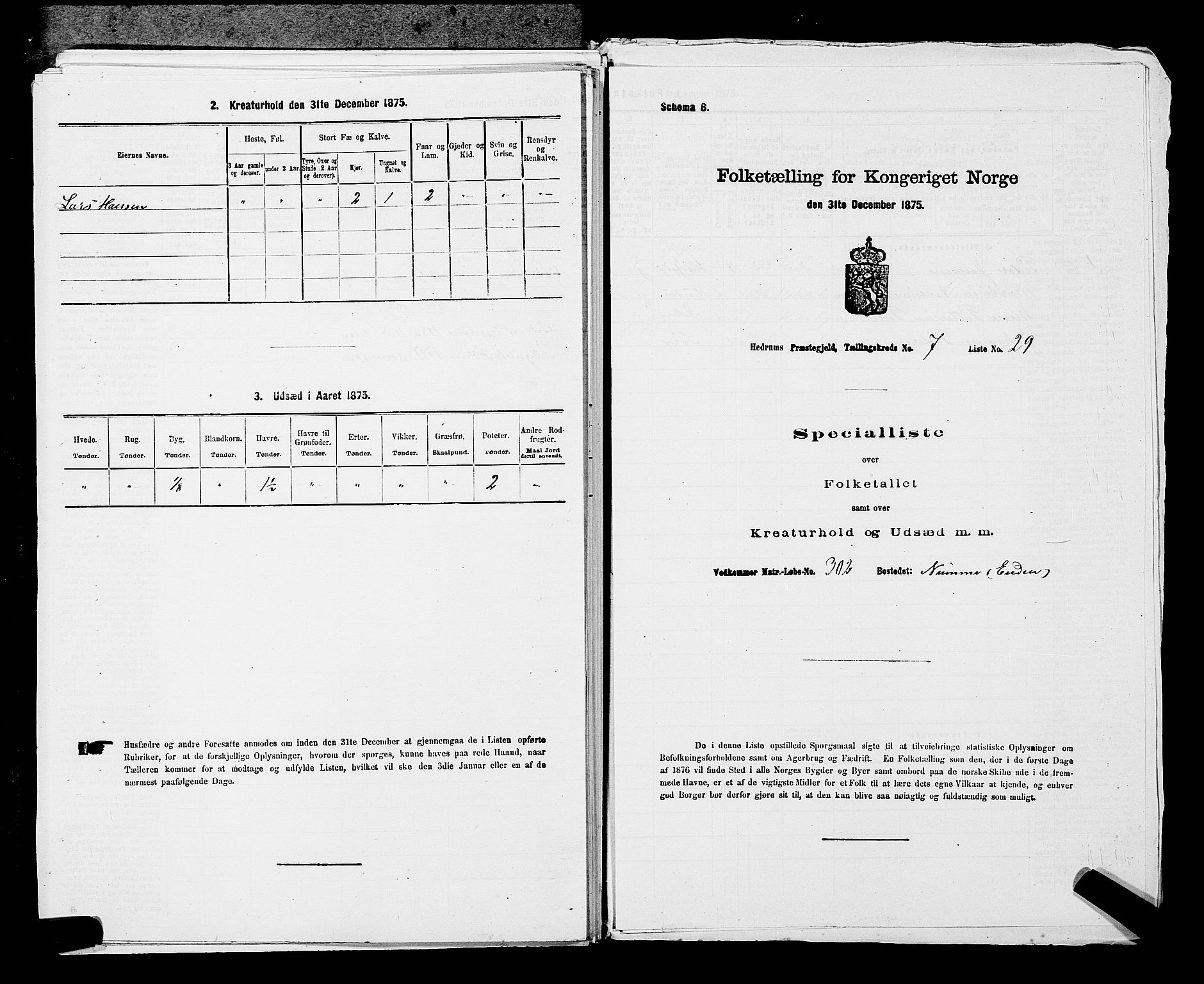 SAKO, 1875 census for 0727P Hedrum, 1875, p. 700