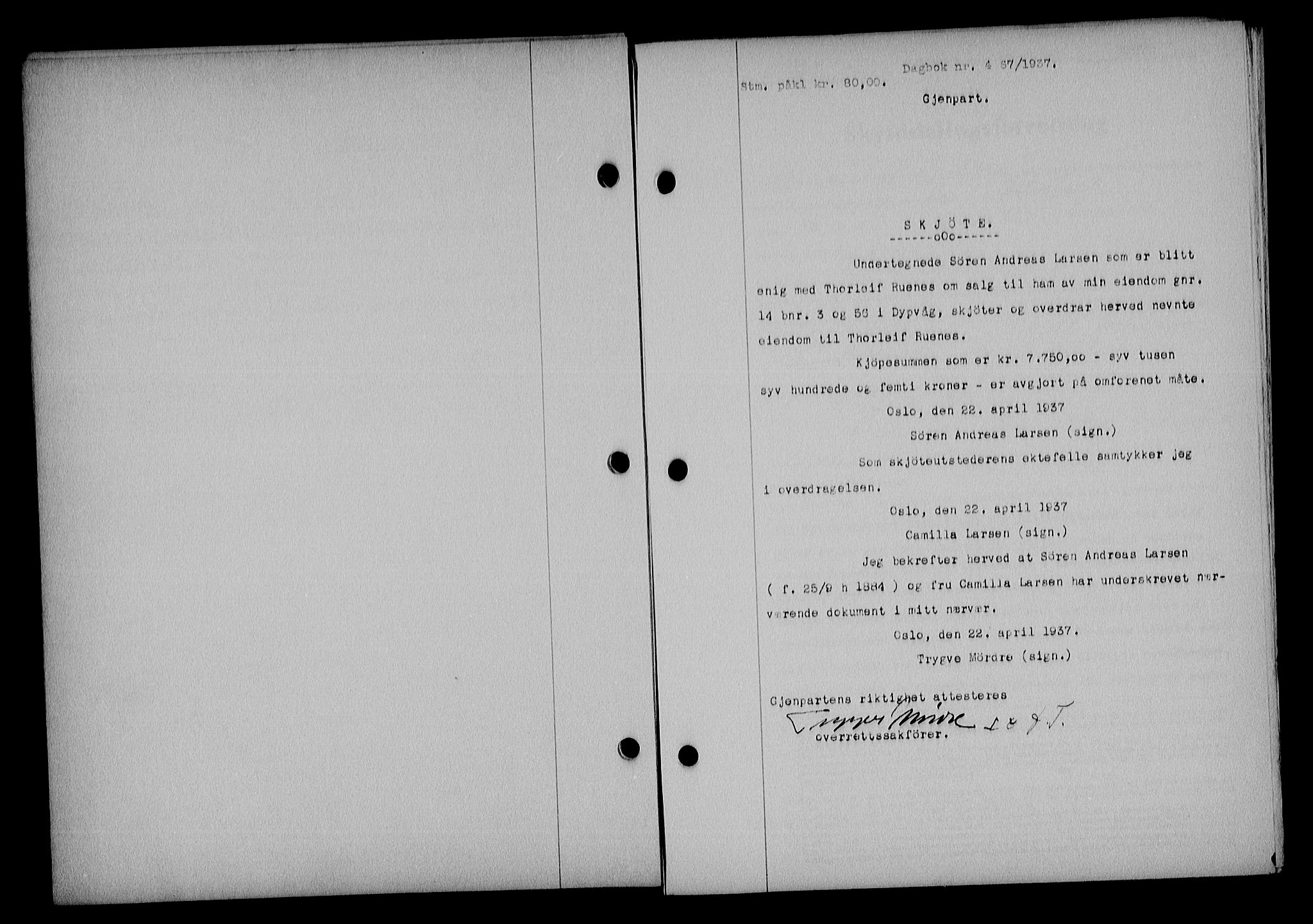 Holt sorenskriveri, AV/SAK-1221-0002/G/Gba/L0045: Mortgage book no. A-I, 1936-1937, Diary no: : 467/1937