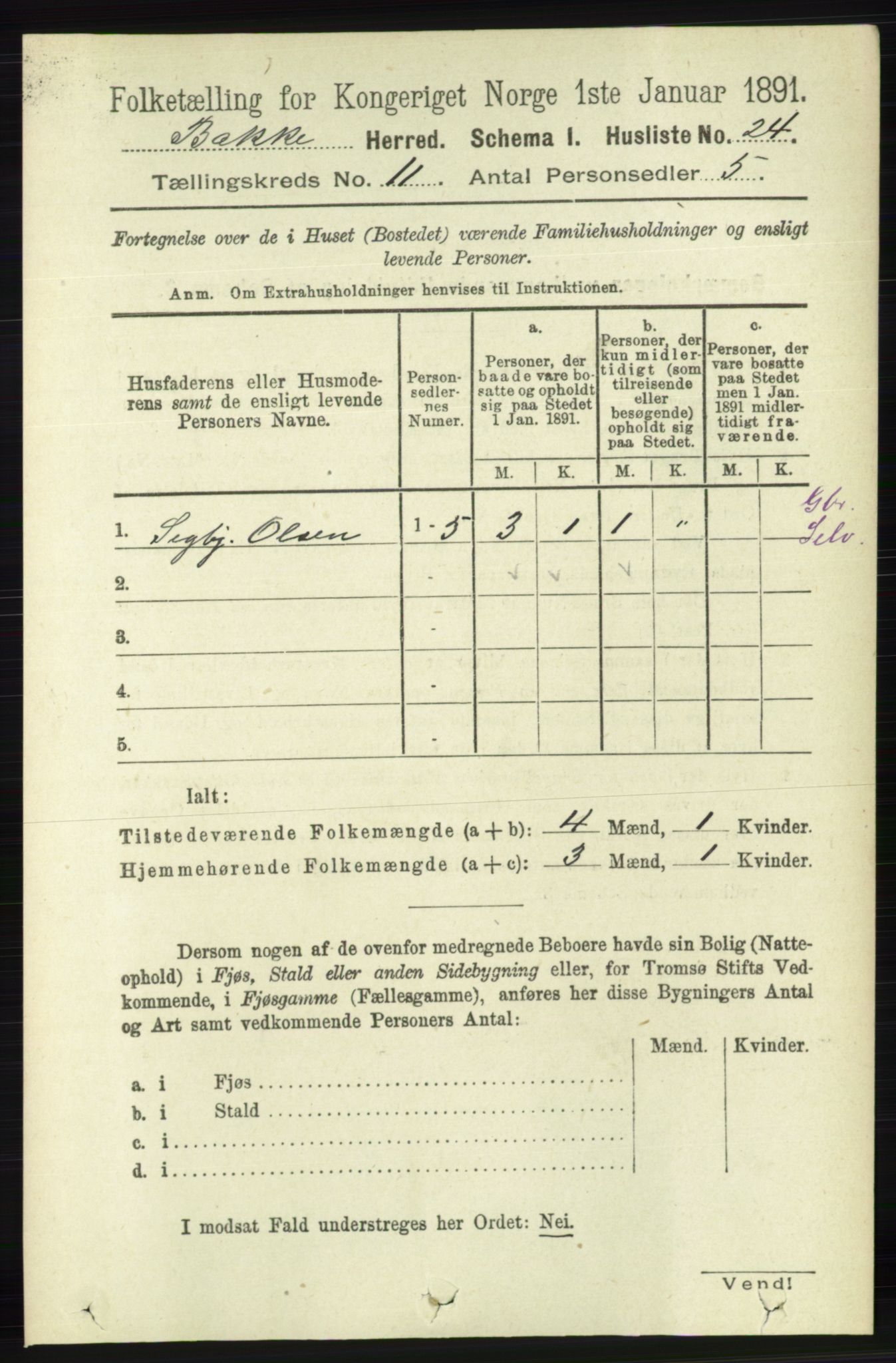 RA, 1891 census for 1045 Bakke, 1891, p. 2227