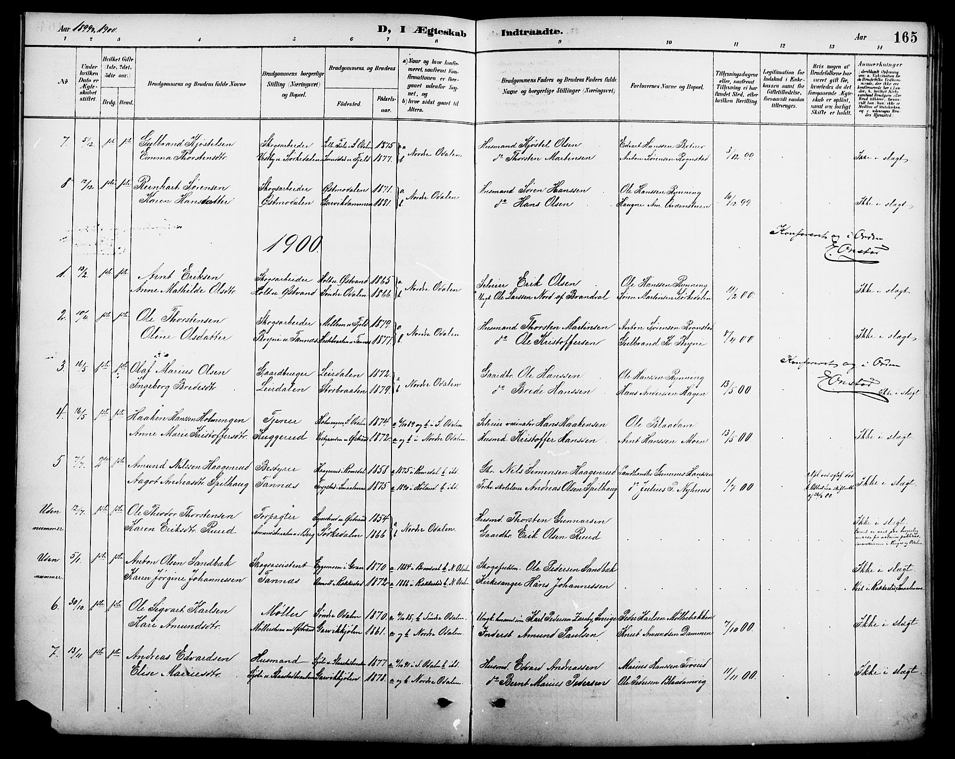 Nord-Odal prestekontor, SAH/PREST-032/H/Ha/Hab/L0002: Parish register (copy) no. 2, 1895-1921, p. 165