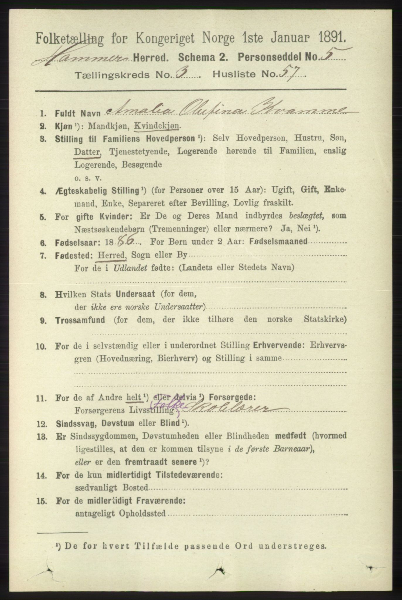 RA, 1891 census for 1254 Hamre, 1891, p. 888