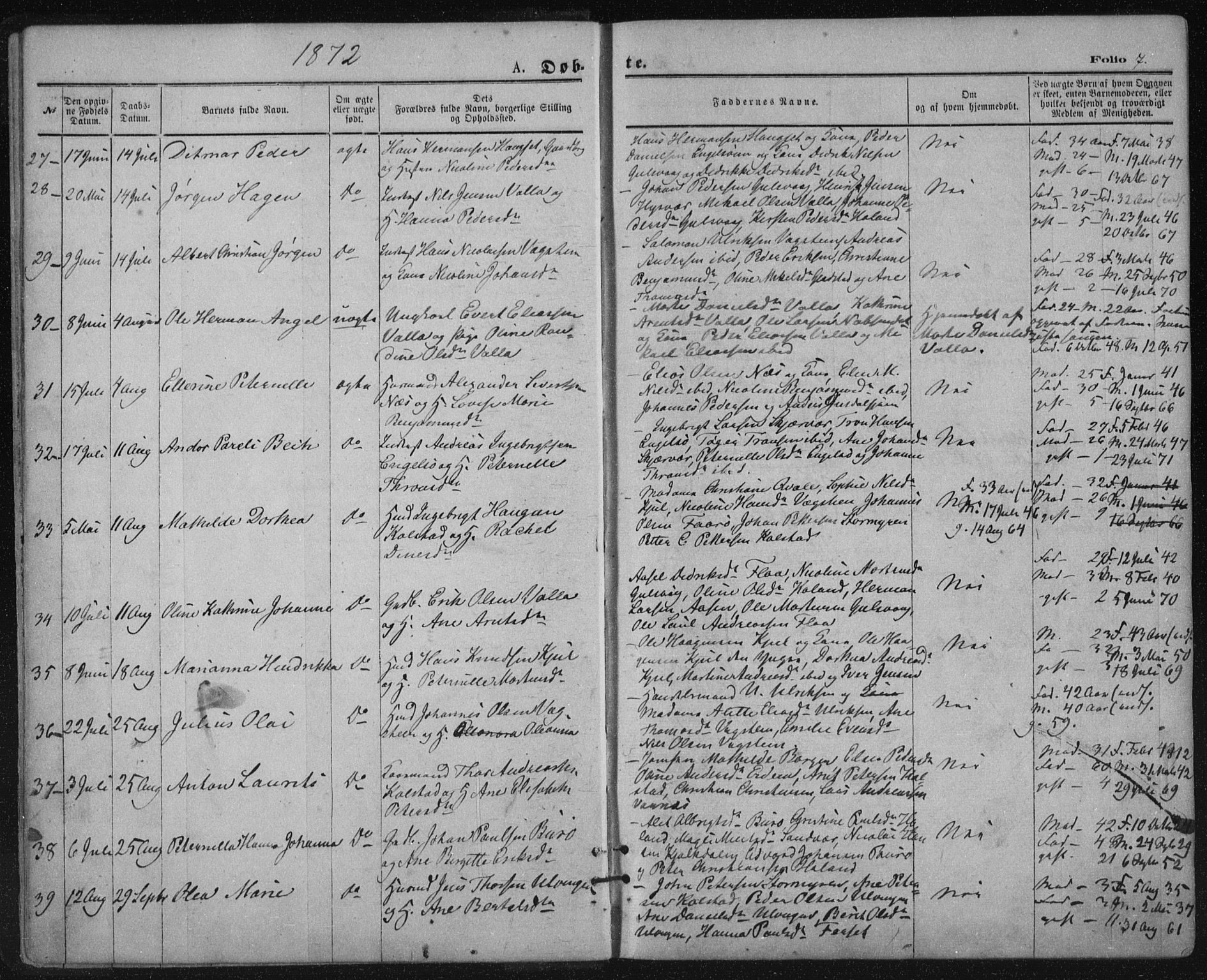 Ministerialprotokoller, klokkerbøker og fødselsregistre - Nordland, SAT/A-1459/816/L0241: Parish register (official) no. 816A07, 1870-1885, p. 7