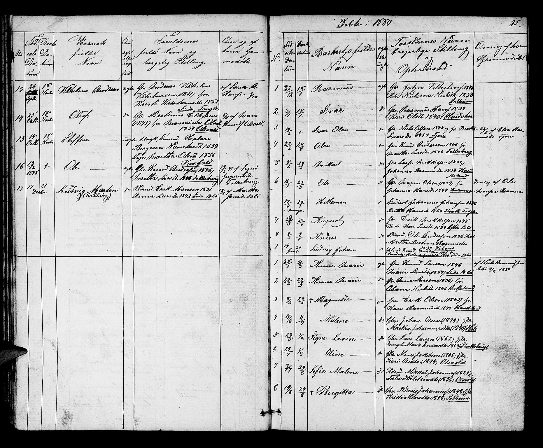 Manger sokneprestembete, SAB/A-76801/H/Hab: Parish register (copy) no. D 1, 1859-1882, p. 35