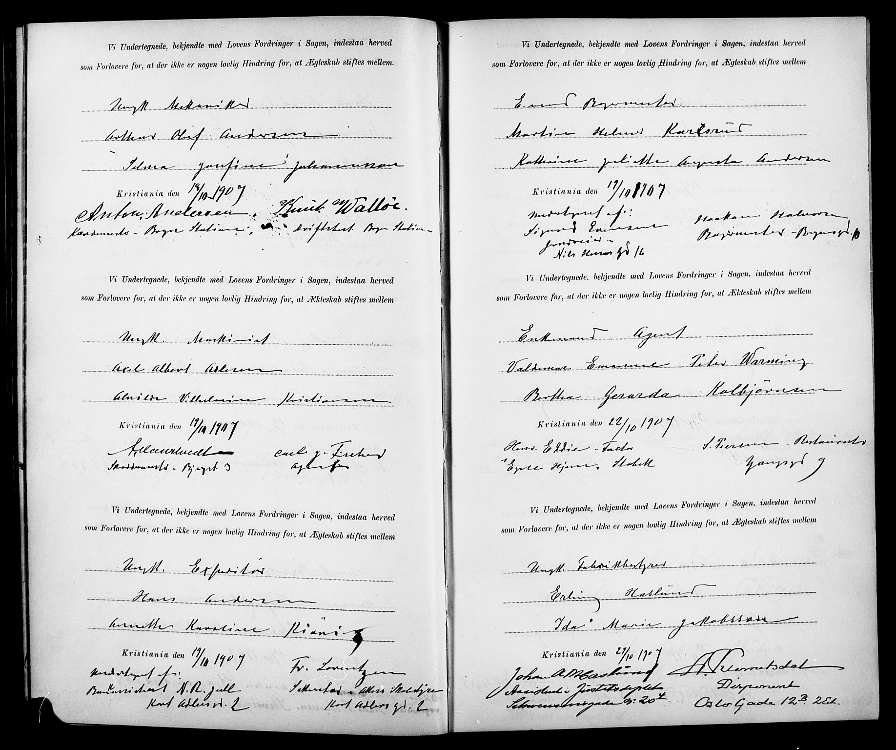 Gamle Aker prestekontor Kirkebøker, AV/SAO-A-10617a/K/L0001: Best man's statements no. 1, 1905-1914