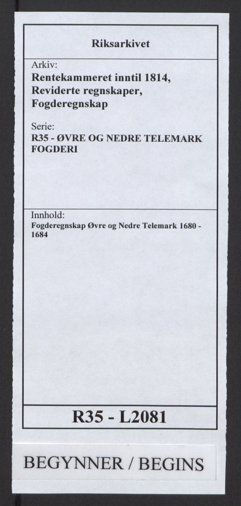 Rentekammeret inntil 1814, Reviderte regnskaper, Fogderegnskap, RA/EA-4092/R35/L2081: Fogderegnskap Øvre og Nedre Telemark, 1680-1684, p. 1