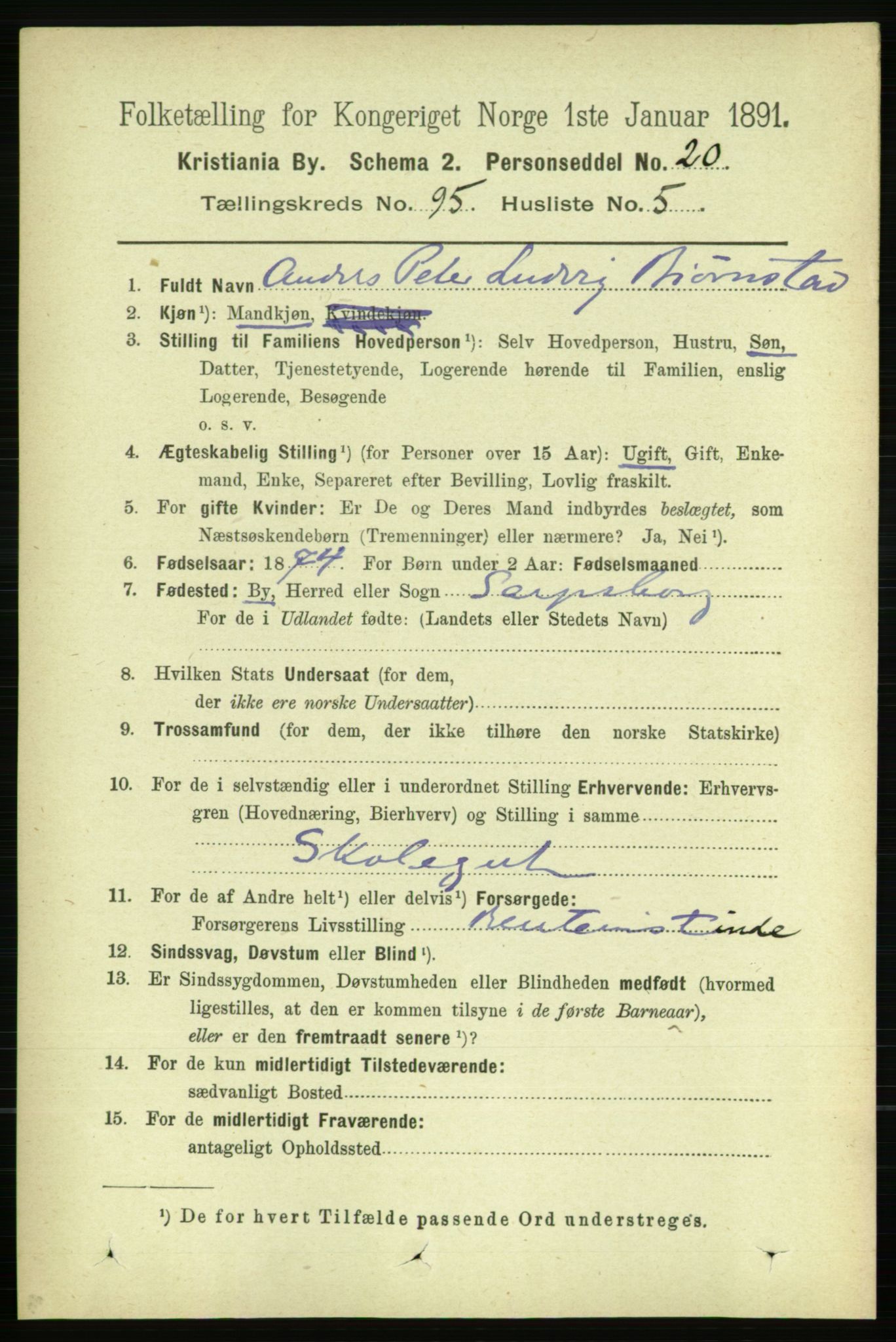 RA, 1891 census for 0301 Kristiania, 1891, p. 46349