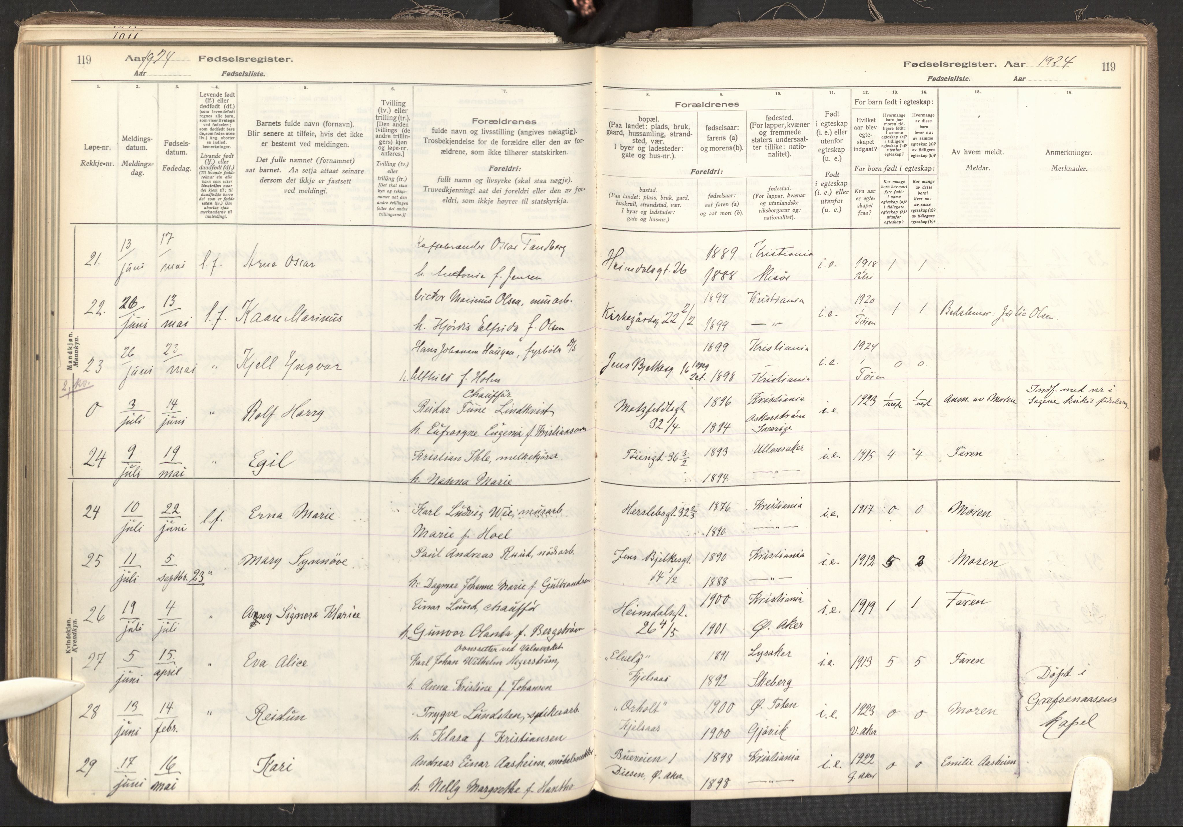 Tøyen prestekontor Kirkebøker, AV/SAO-A-10167a/J/Ja/L0001: Birth register no. 1, 1916-1944, p. 119
