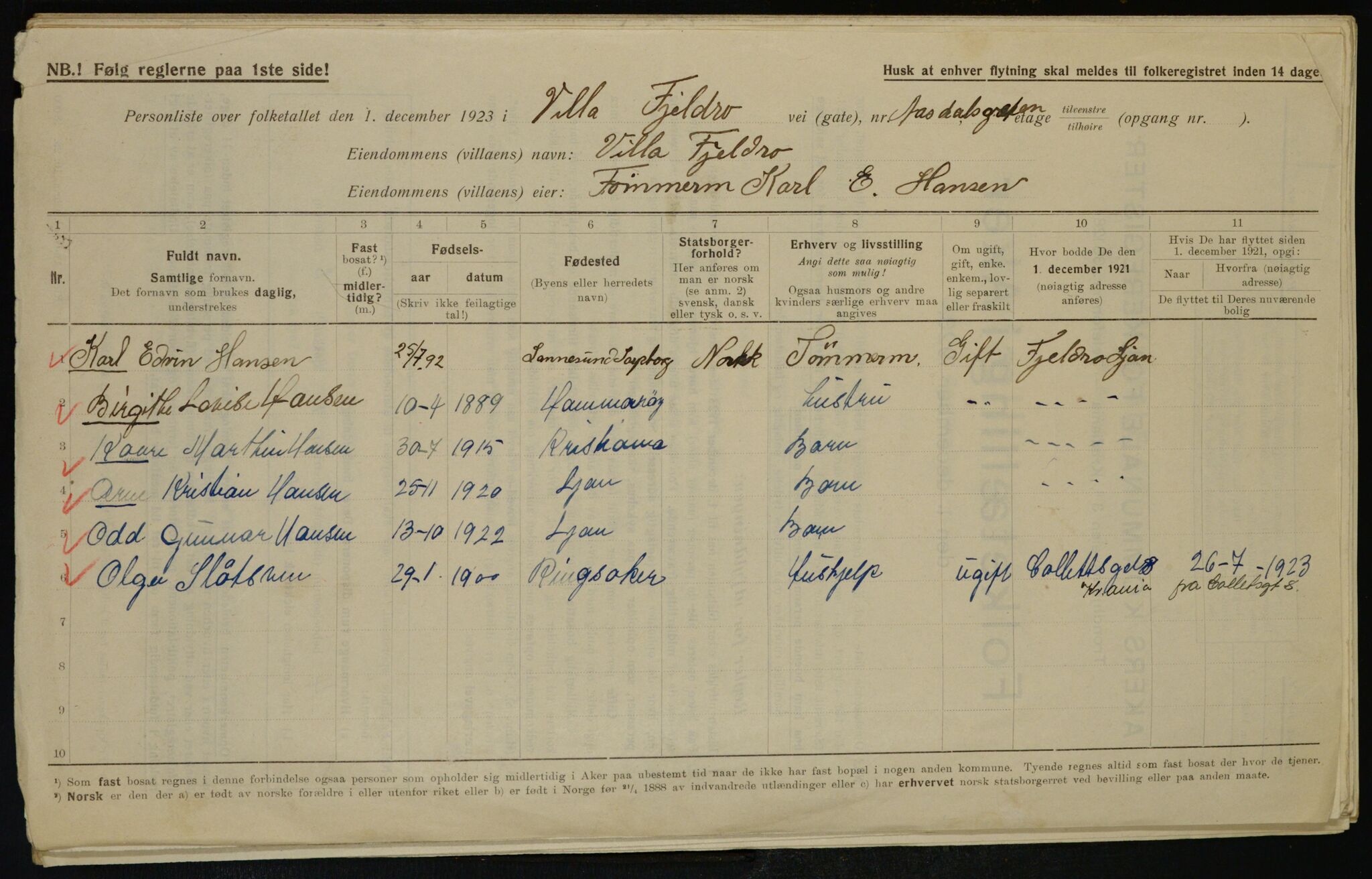 , Municipal Census 1923 for Aker, 1923, p. 36664