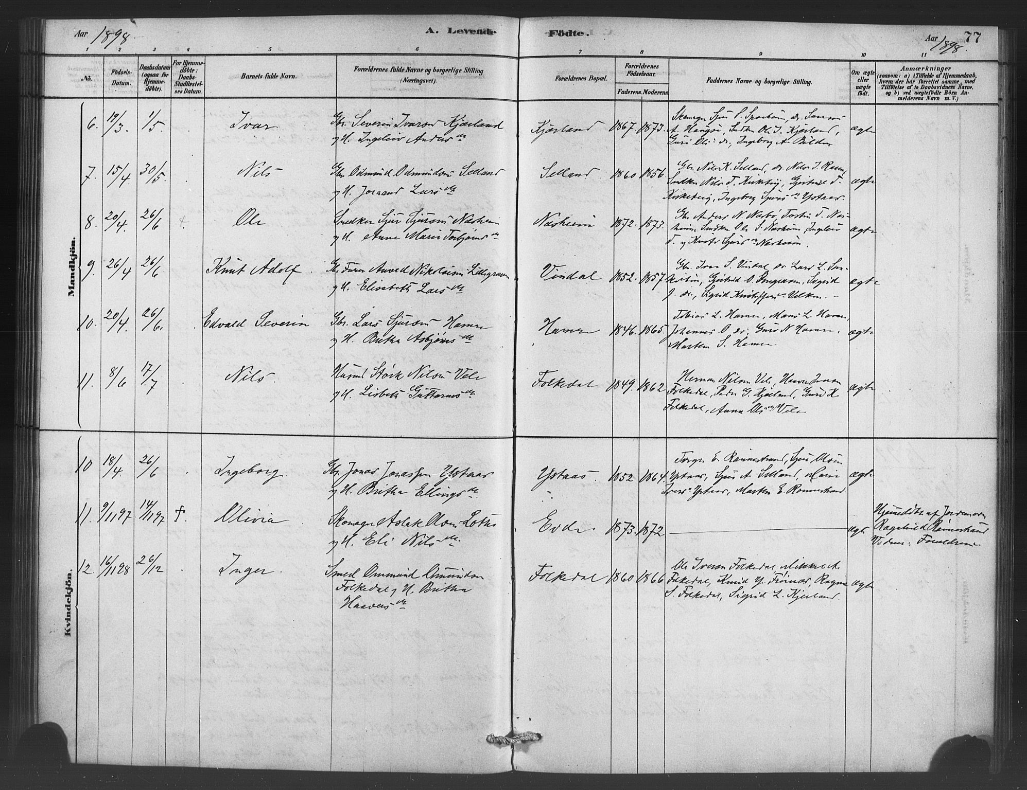 Ulvik sokneprestembete, AV/SAB-A-78801/H/Haa: Parish register (official) no. C 1, 1878-1903, p. 77