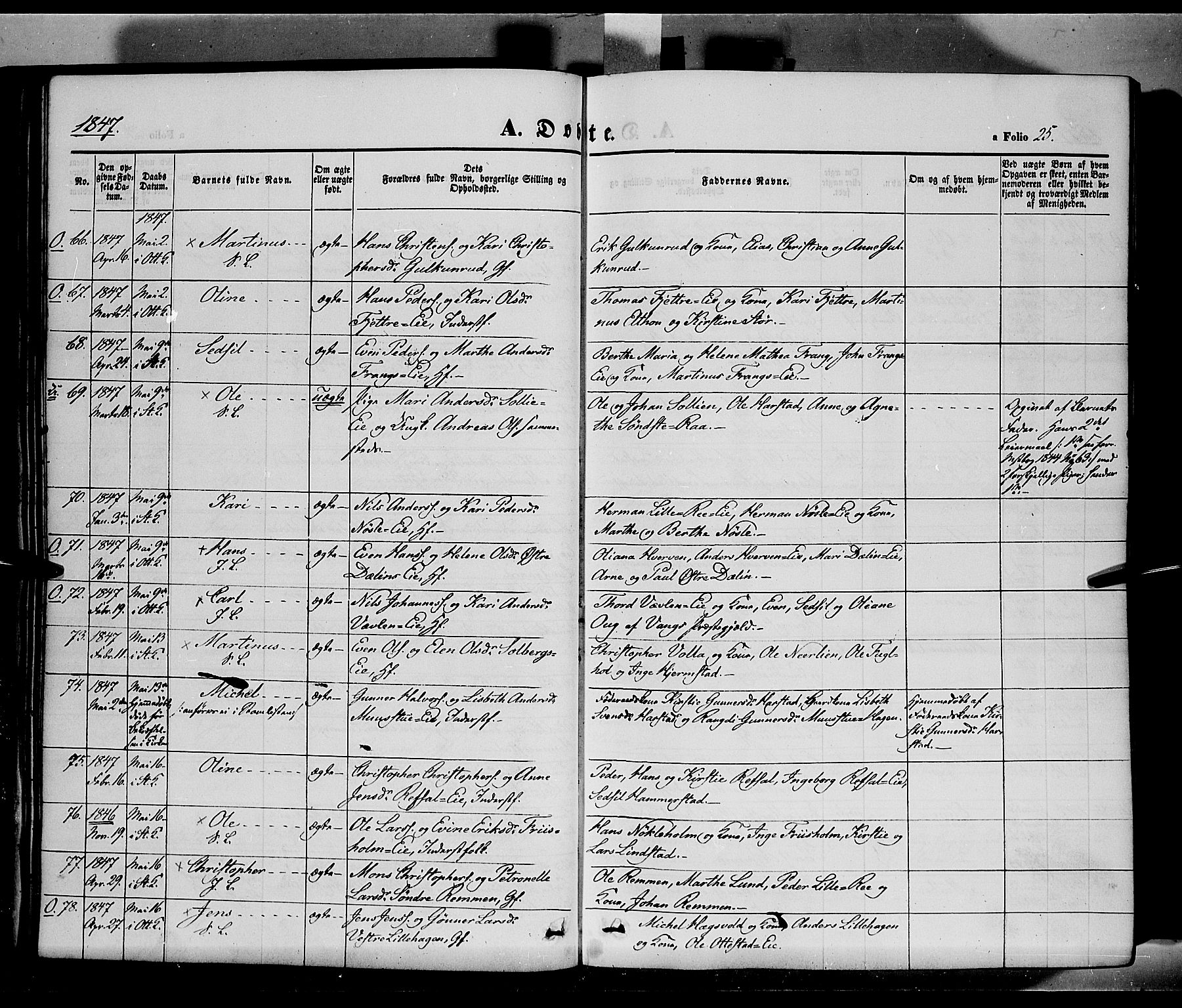 Stange prestekontor, SAH/PREST-002/K/L0011: Parish register (official) no. 11, 1846-1852, p. 25